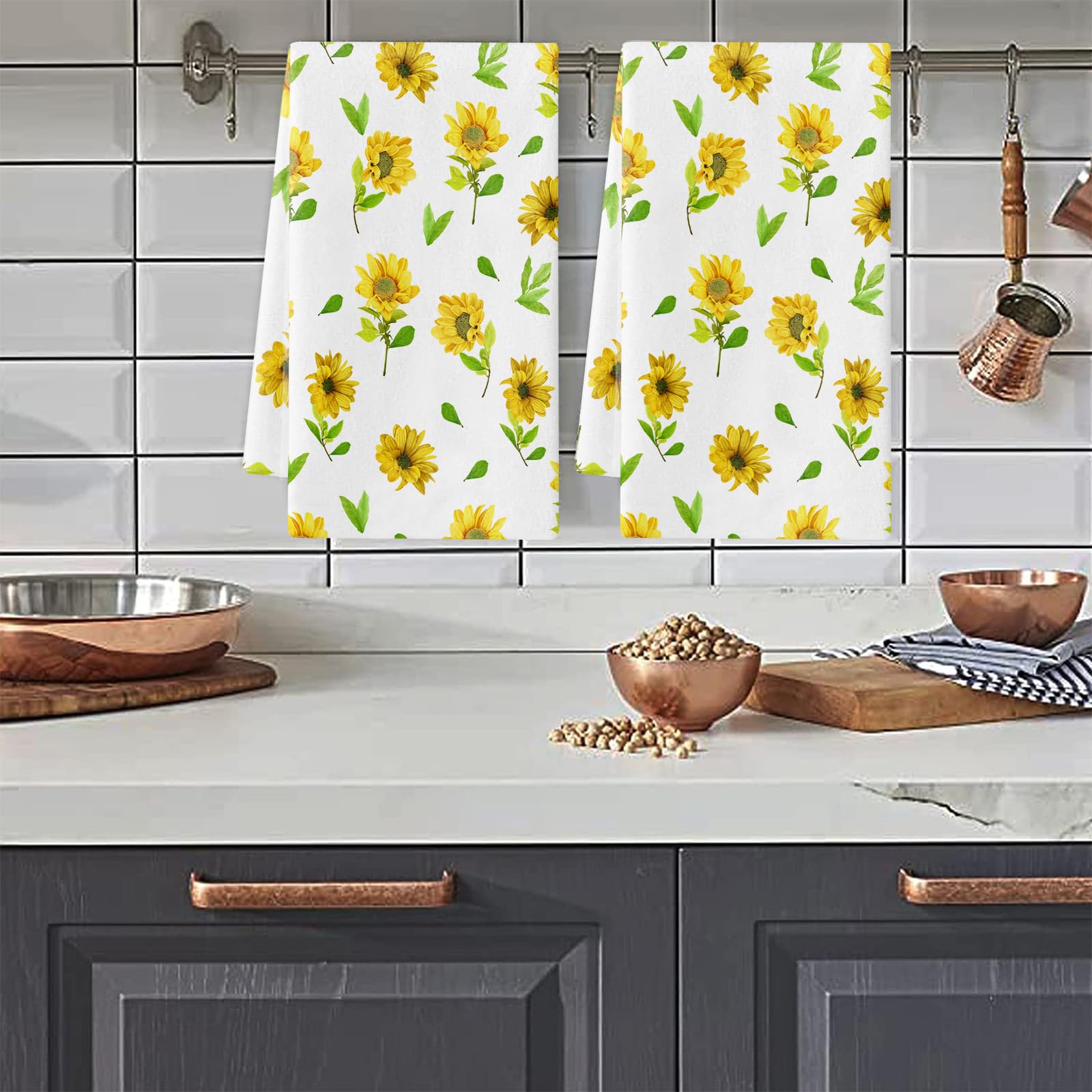 Trapos Cocina Hojas Verdes Amarillas Paños de Cocina Microfibra Paños Cocina Suaves Lavable Toallas Reutilizables Absorbentes Baño Pañuelo de Mano Trapos de Cocina 2 Piezas (44x74 cm)
