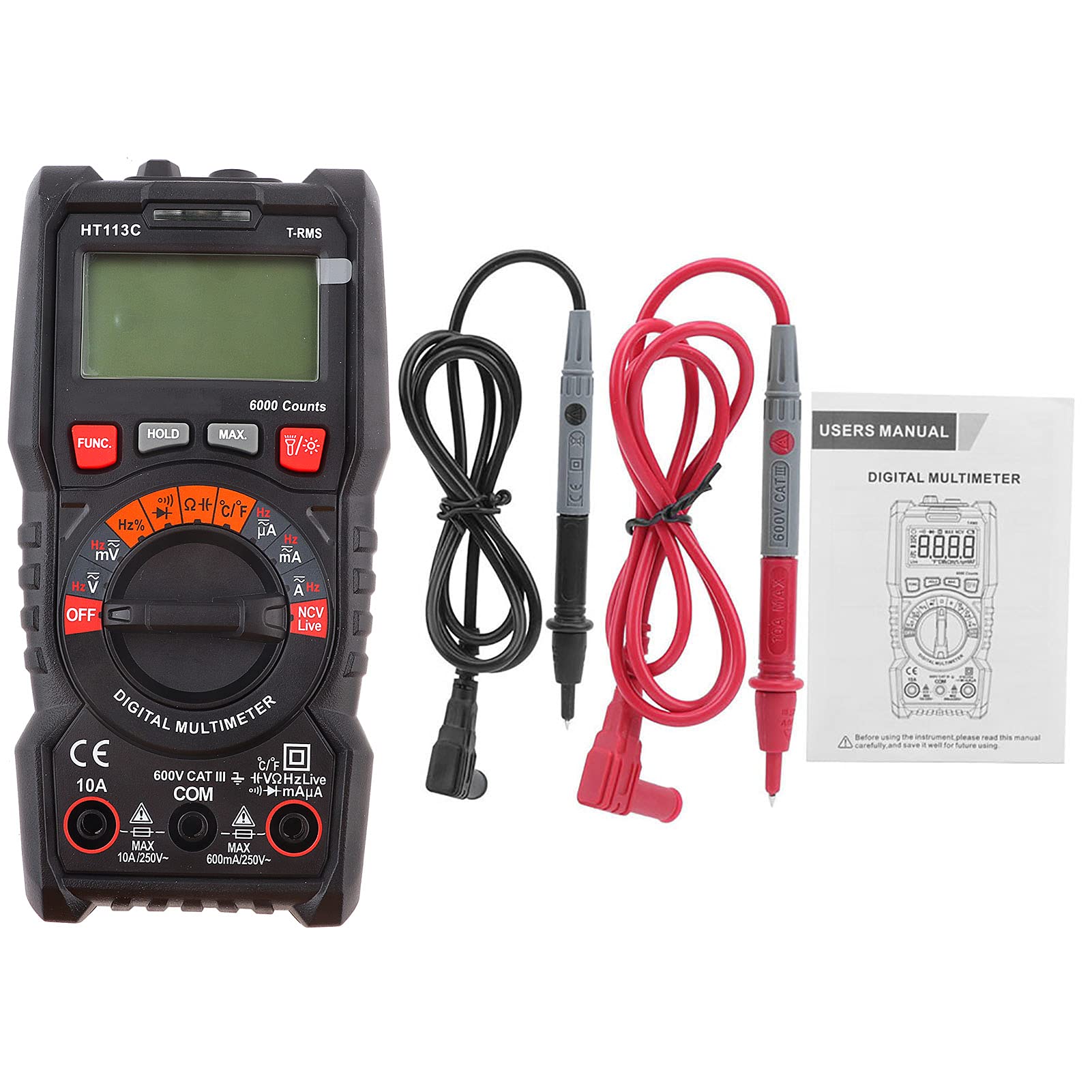 Tester di portata automatica multimetro digitale con display a LED per elettricisti (HT113C)