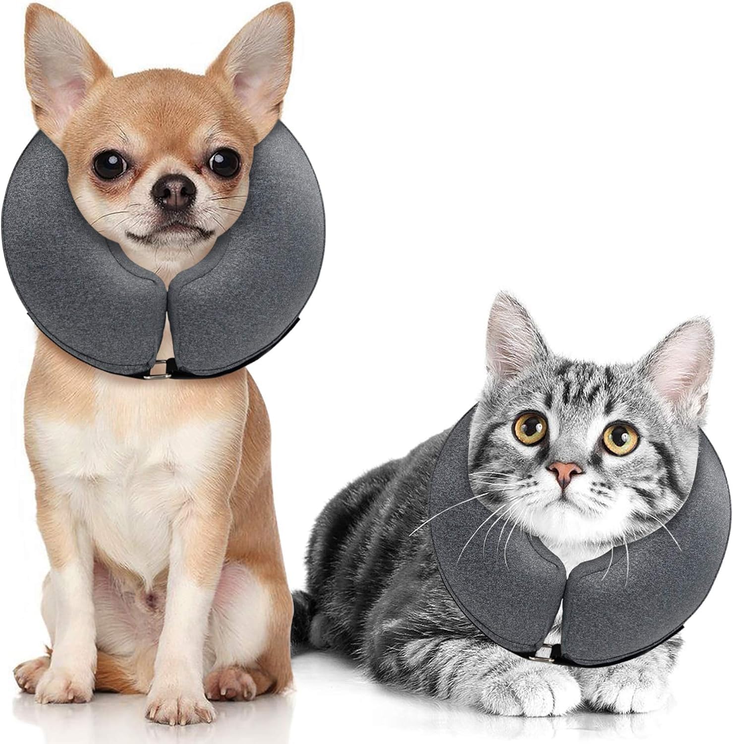 MIDOG Dog Cone Collar, Inflatable Dog Neck Donut Collar Alternative After Surgery, Soft Protective Recovery Cone for Small Medium Large Dogs and Cats Puppies - Alternative E Collar (Gray, XS) Grey X-Small(Neck:6"-9")