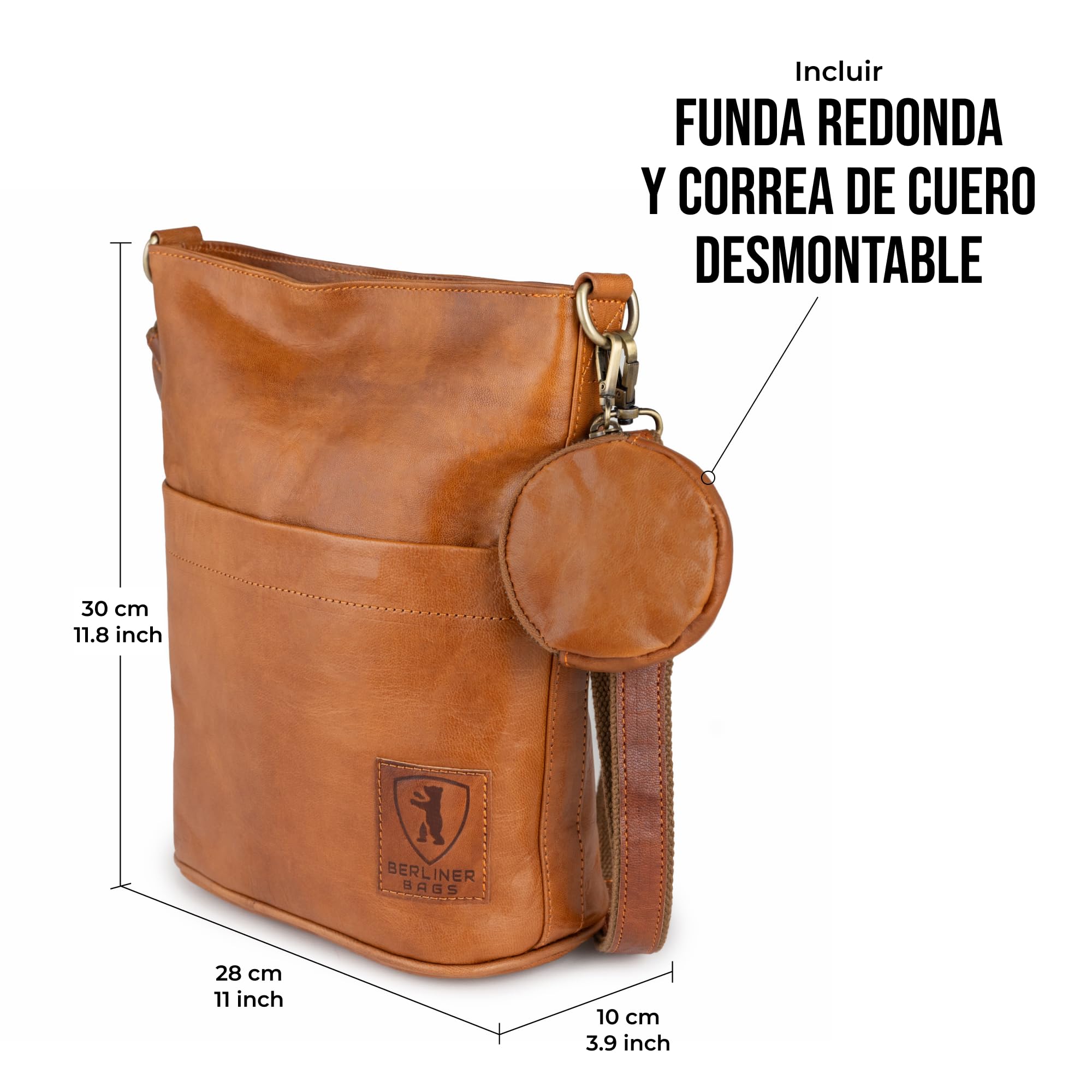 Berliner Bags Sofia Bolso de Hombro de Piel Auténtica para Mujer con Dos Correas Ajustables y Estilo Bandolera, Diseño Elegante