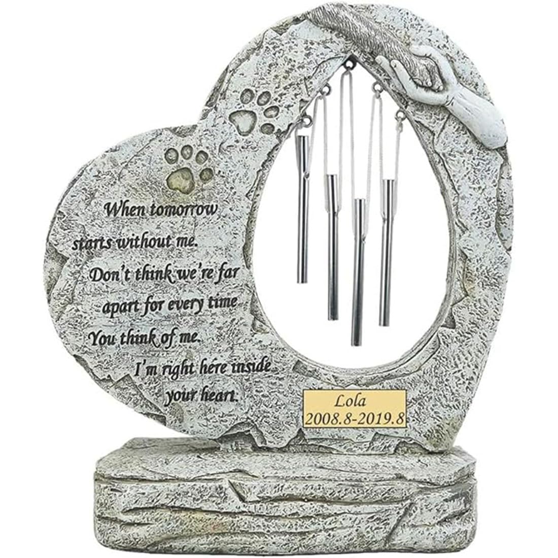 JHB Pietre commemorative personalizzate per cani da compagnia con campane a vento Pietre da giardino per cani Marcatori di tombe Simpatia Regali commemorativi per cani Lapide per gatti Lapide per cani