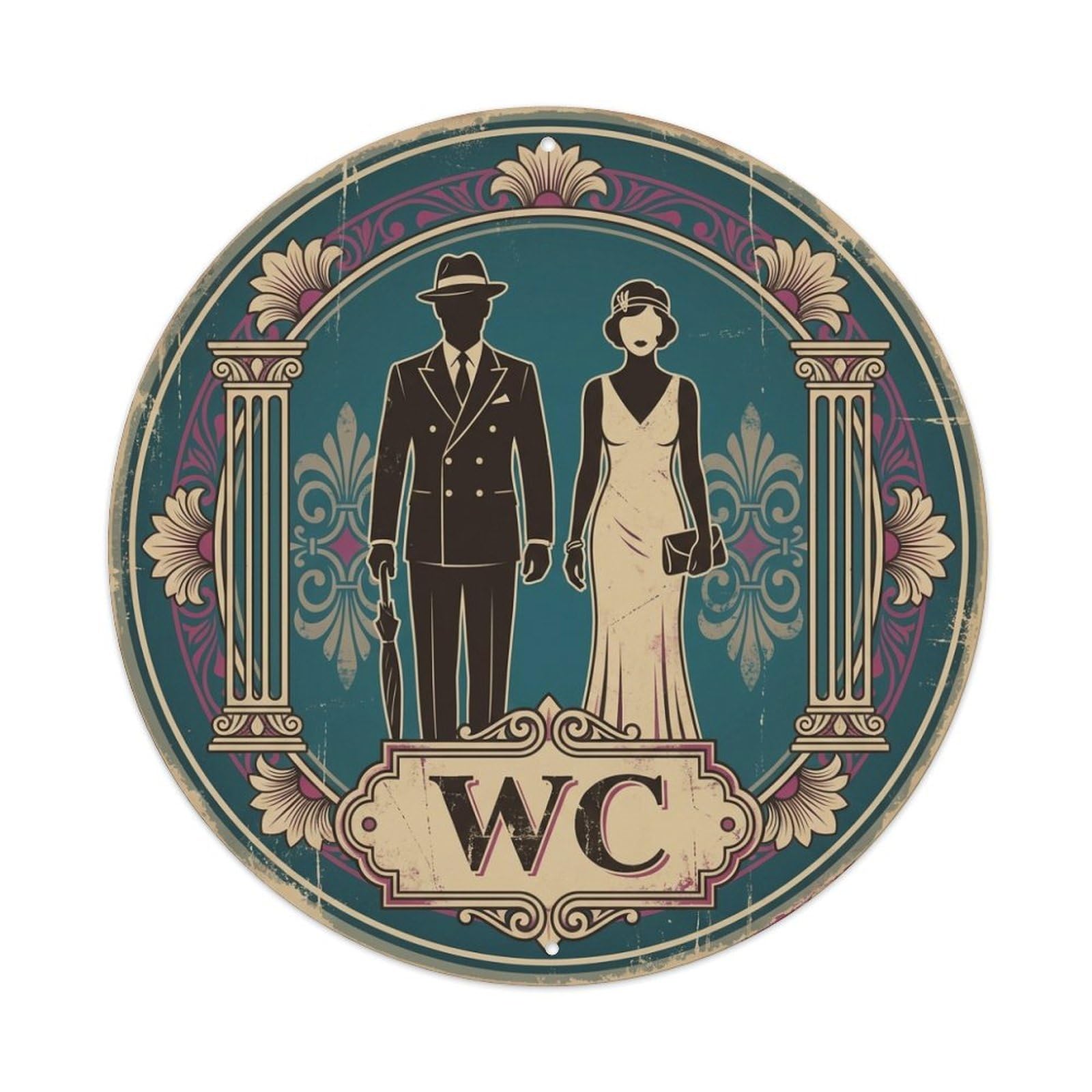 WC Art Deco Restroom Sign Ladies Gents Metal Tin Sign