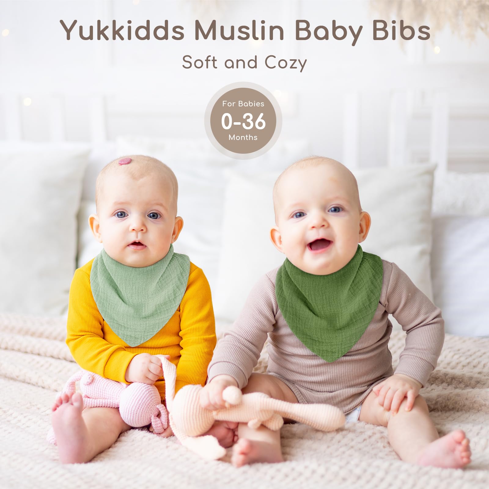 Yukkidds Baby Bibs 100% Muslin Cotton Dribble Bibs Soft and Absorbent for Newborn Toddler from 0-36 months 6 Pack Green Leaf - Image 2