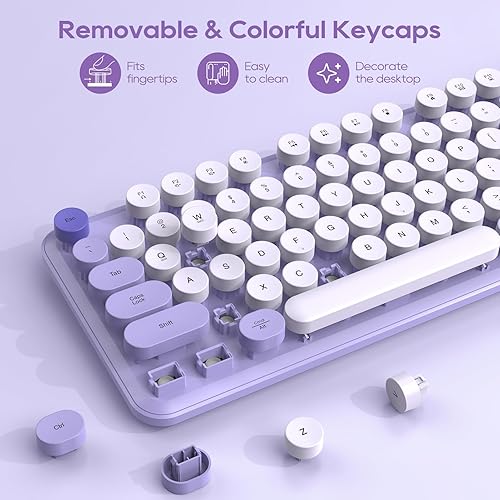 Miniatura 3 de Combo de teclado y mouse inalámbricos, teclado de máquina de escribir retro, reposamuñecas duro desmontable, patas inclinables, teclas redondas