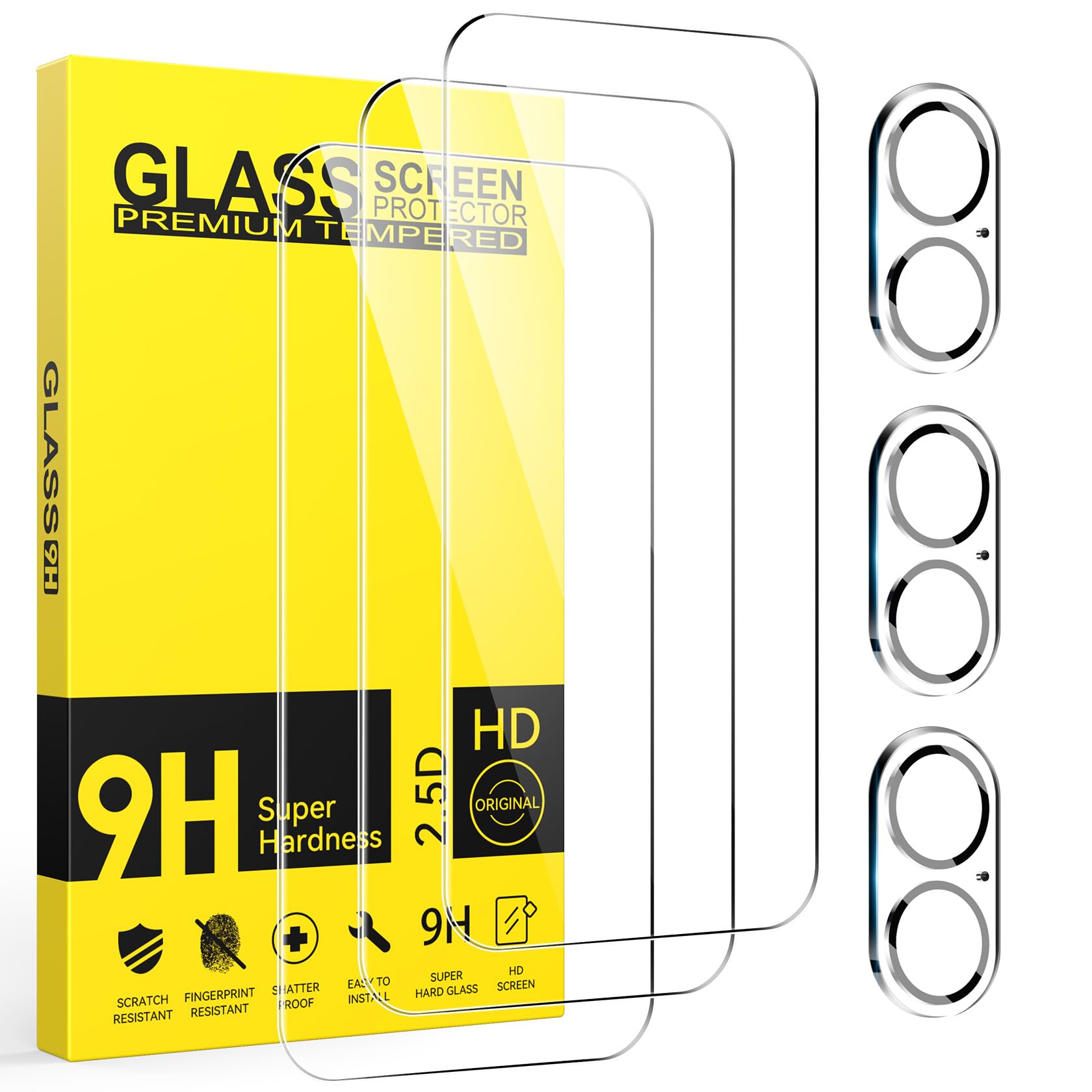 Niphabe 3 Stück Panzer Schutz Glas kompatible mit iPhone 16 Schutzfolie mit Kameraschutz, 9H Härte Hartglas, HD Displayschutz, Kratzfest–Bläschenfrei, Ultra-klar.