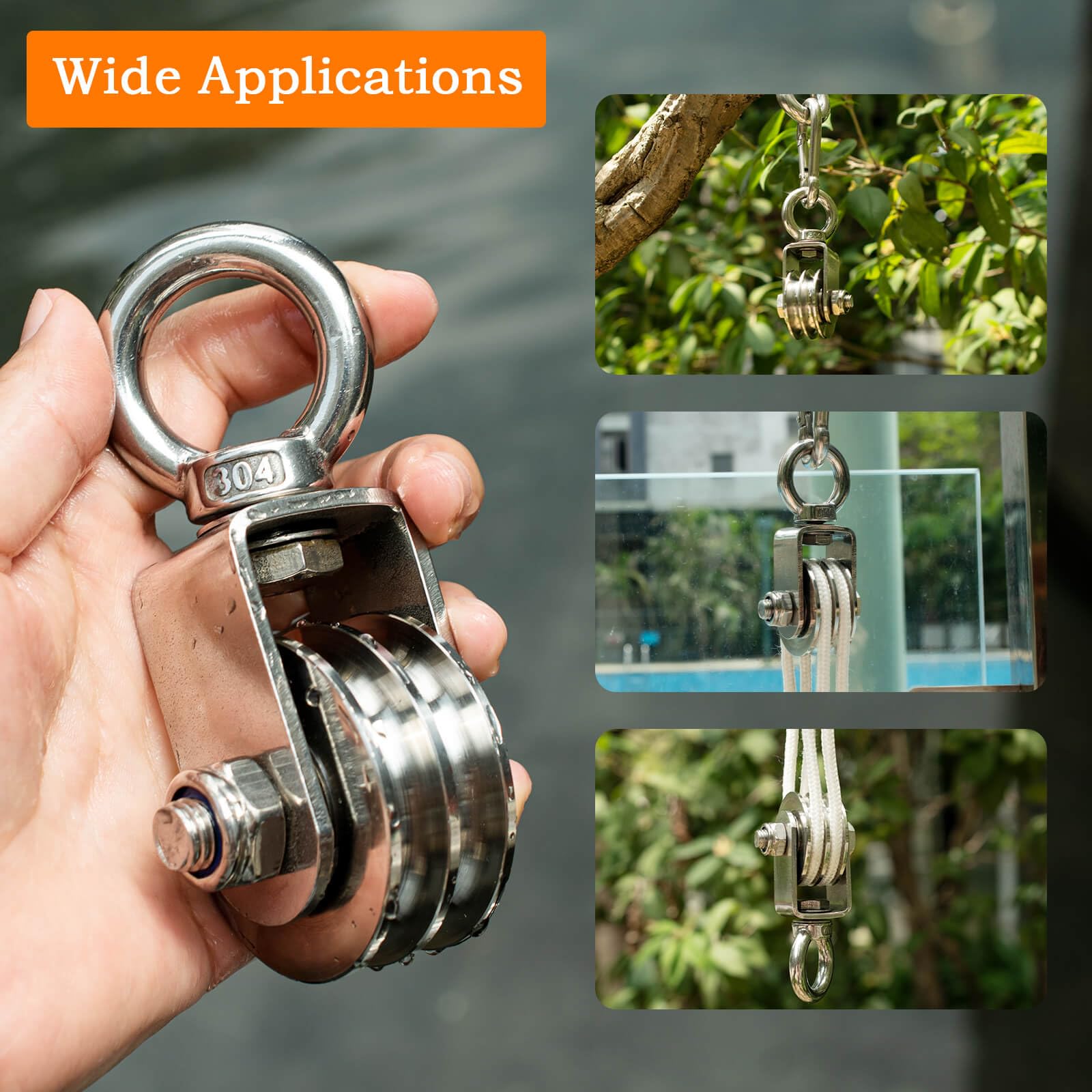 Heavy Duty Stainless Steel Pulley System - 1100lb Capacity -6