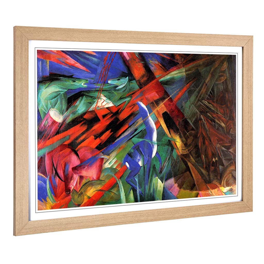 Big Box Art Framed Print of Franz Marc Deer in The Forest Design | Wall Art Picture | Home Decor for Kitchen, Living, Dining Room, Bedroom, Hallway, Office, Oak, A2 / 24.5x18 Inch / 62x45cm