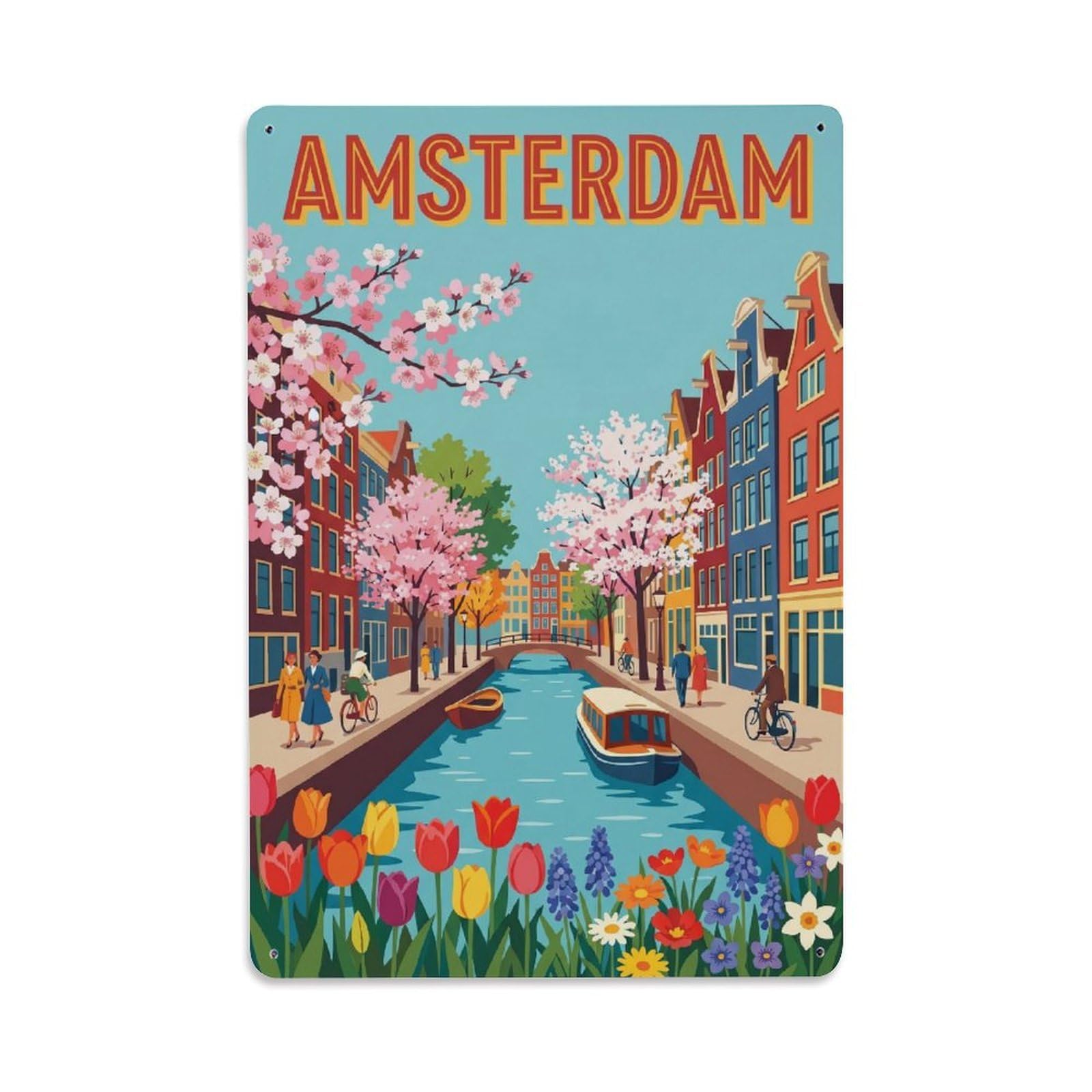 Okngb Style Spring Blossom Polder Amsterdam Classic Rural Tourism Metal Tin Sign Plaque Wall Decor For Cafe, Man Cave, Club Bar, Office, Home Garden Round Metal Poster 8X12inch