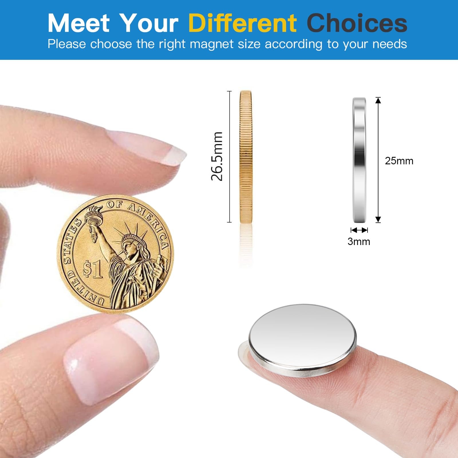 6 sztuk magnesów neodymowych extra mocnych, 25×3 mm magnesy samoprzylepne, mocne magnesowane klejące, okrągłe magnesy do biura i lodówki oraz tablicy