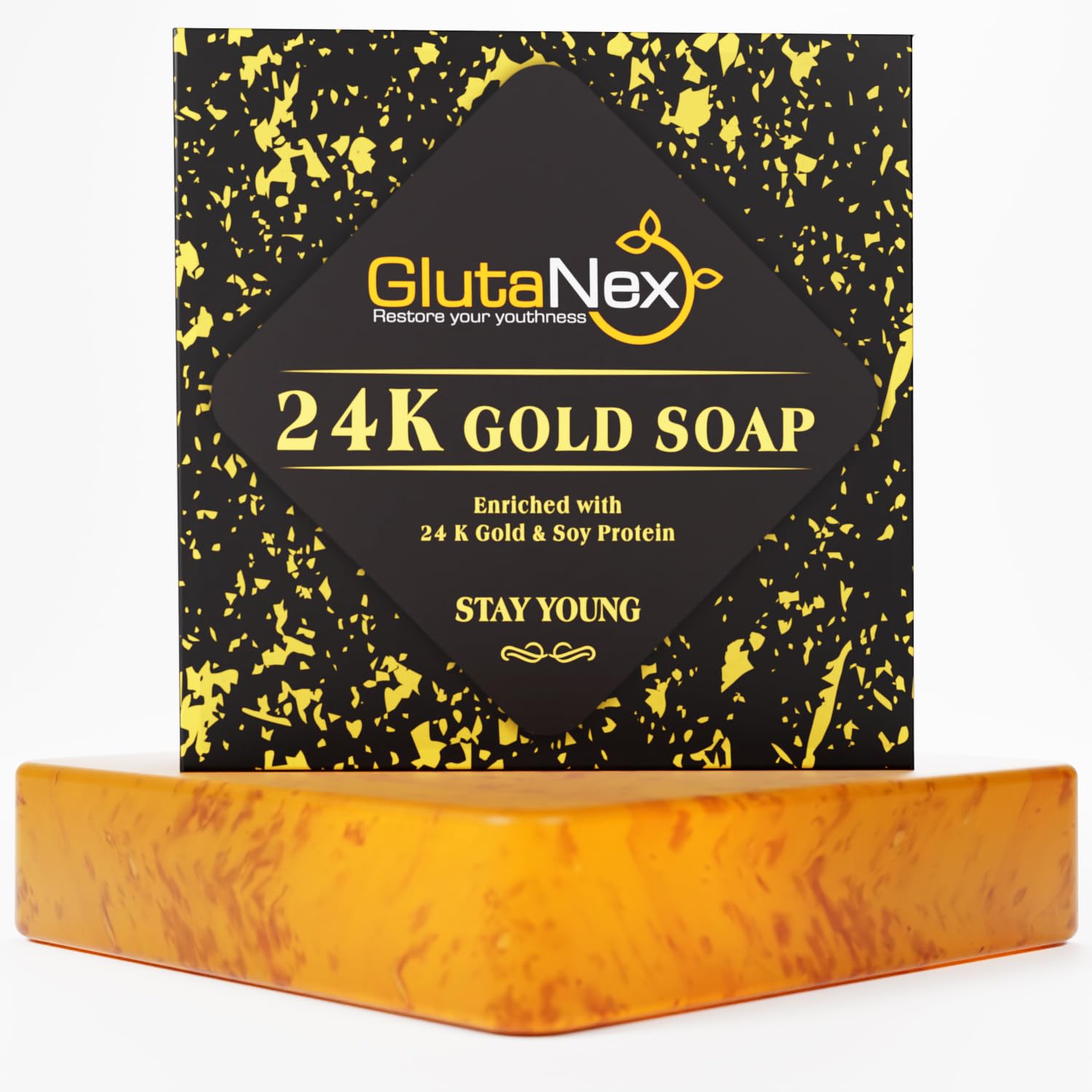 24K Gold Advanced Formula Whitening Soap for Youthful Radiance, Moisturized Skin, and Gentle Skin Brightening – Luxurious Bath Soap with Pure Gold Flakes for Anti-Aging Elixir