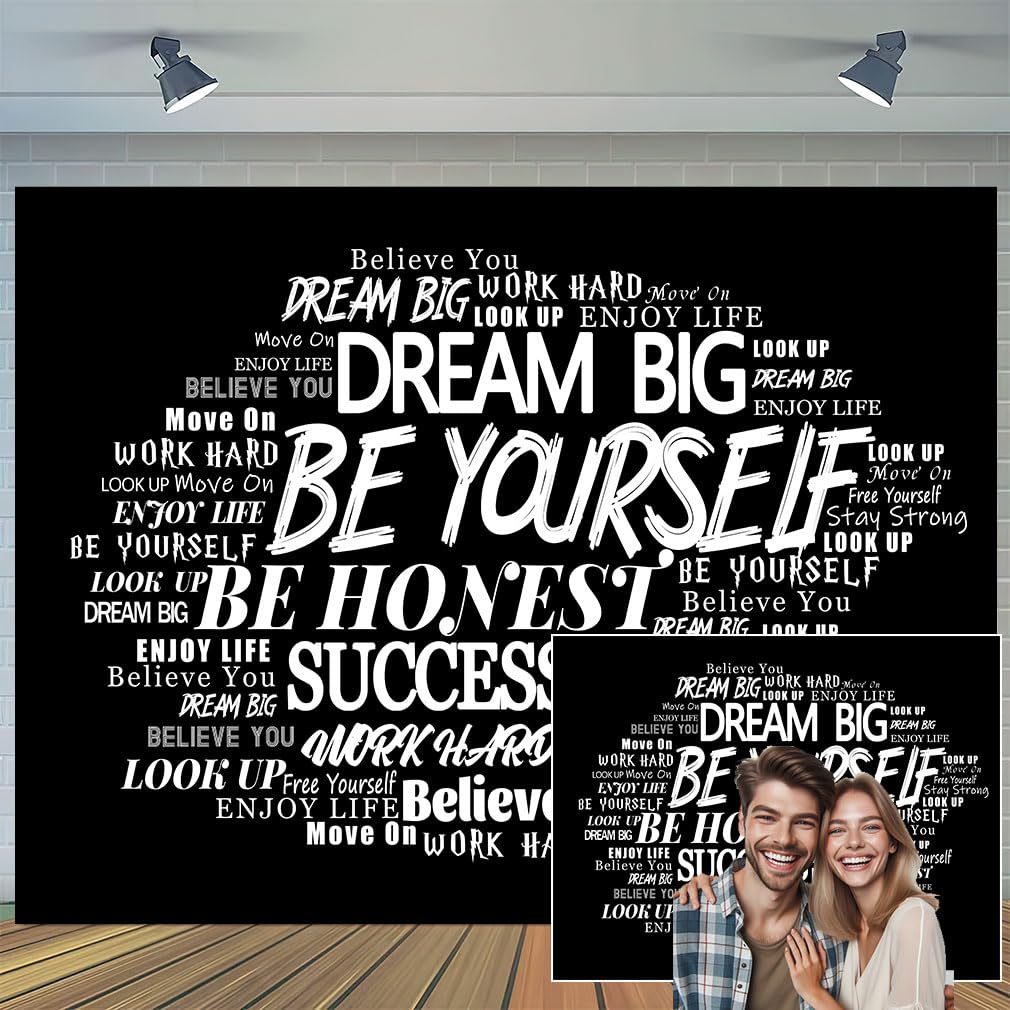 8X6ft Podcast Photo Backdrop Photography Background, Black and White Inspirational Motivational Quotes Positive Affirmation Backdrops Photo Booth Prop