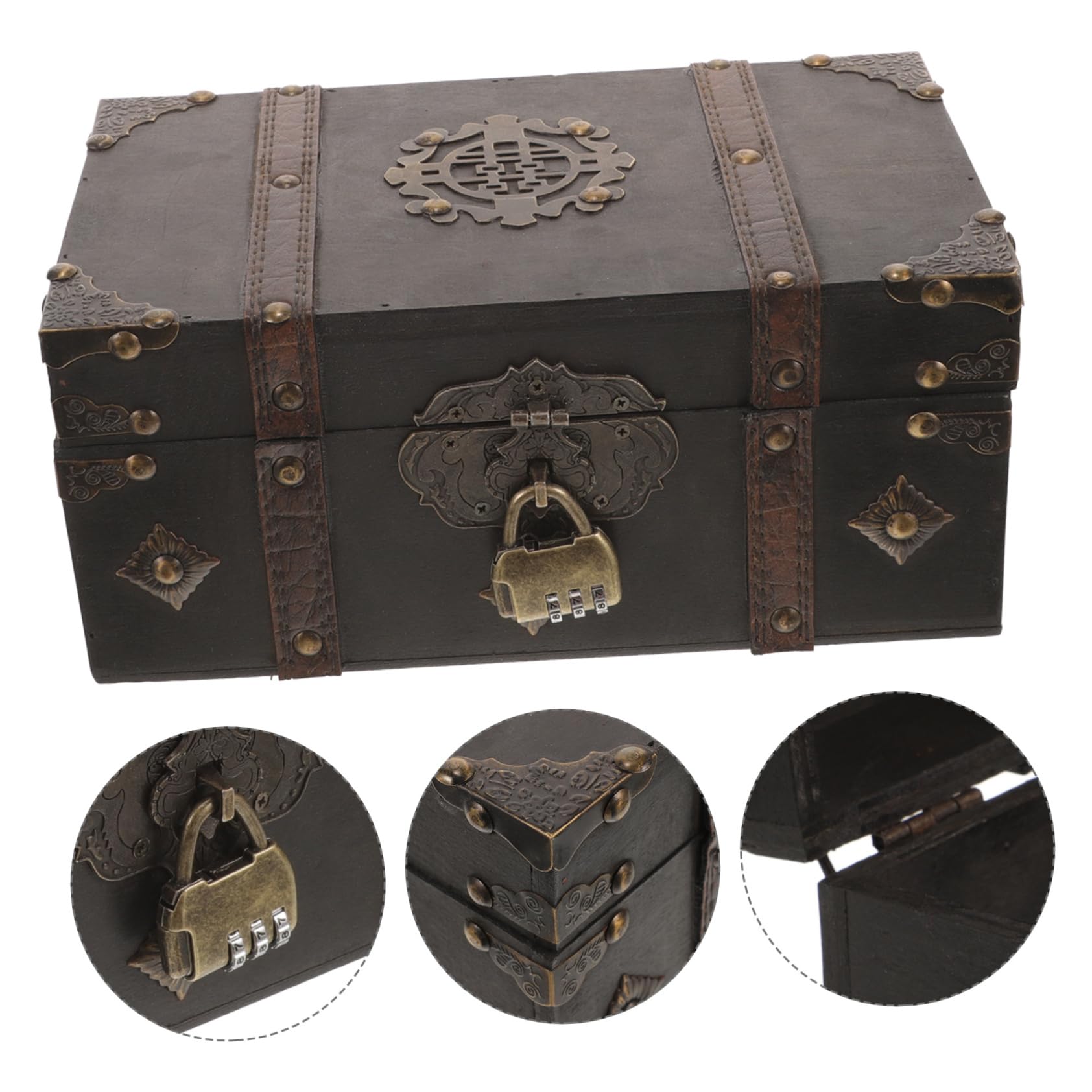 CHILDWEET Caja de Madera Vintage para Almacenamiento Multifuncional, Pequeña Caja Retro Tapa y Cerradura de Combinación de 3 Dígitos, Estuche Seguro para Joyas y Baratijas, Adecuado