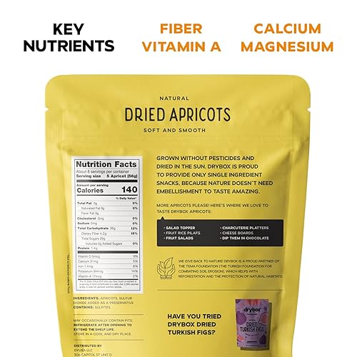 Miniatura 25 de Drybox Albaricoques turcos secos sin sulfuro, 12 paquetes de almuerzo, sin azúcar añadido, albaricoques secos orgánicos sin OMG para la escuela