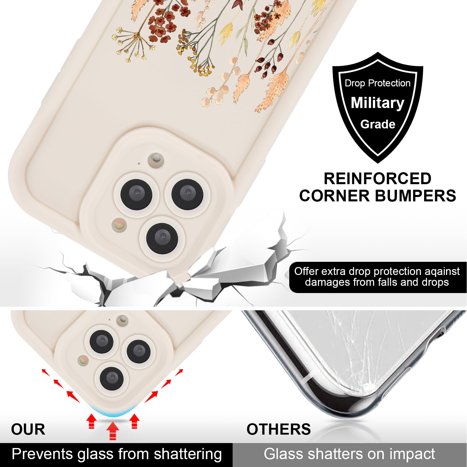 Łańcuszek do telefonu Etui na telefon dla iPhone 13 Pro 6,1" Etui z paskiem, Estetyczny wzór kwiatowy Sznurek do zawieszenia, Miękkie Silikon TPU Zderzak Odporne na wstrząsy Etui ochronne dla