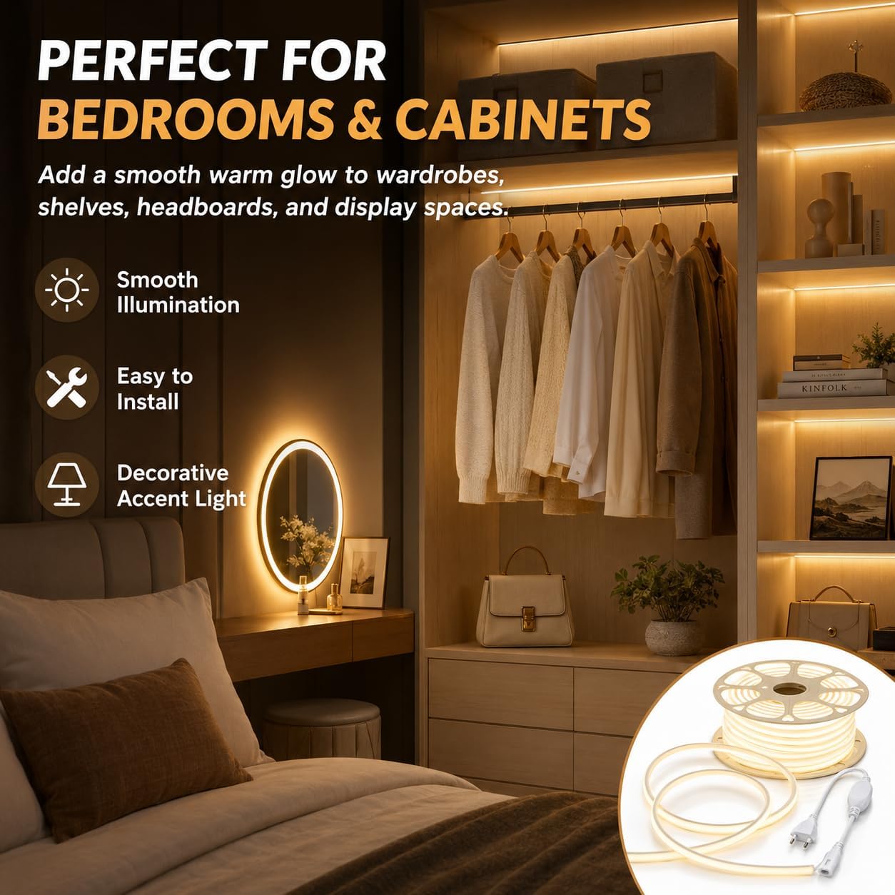 30M Warm White LED Neon Strip Light - Waterproof & Cuttable -7