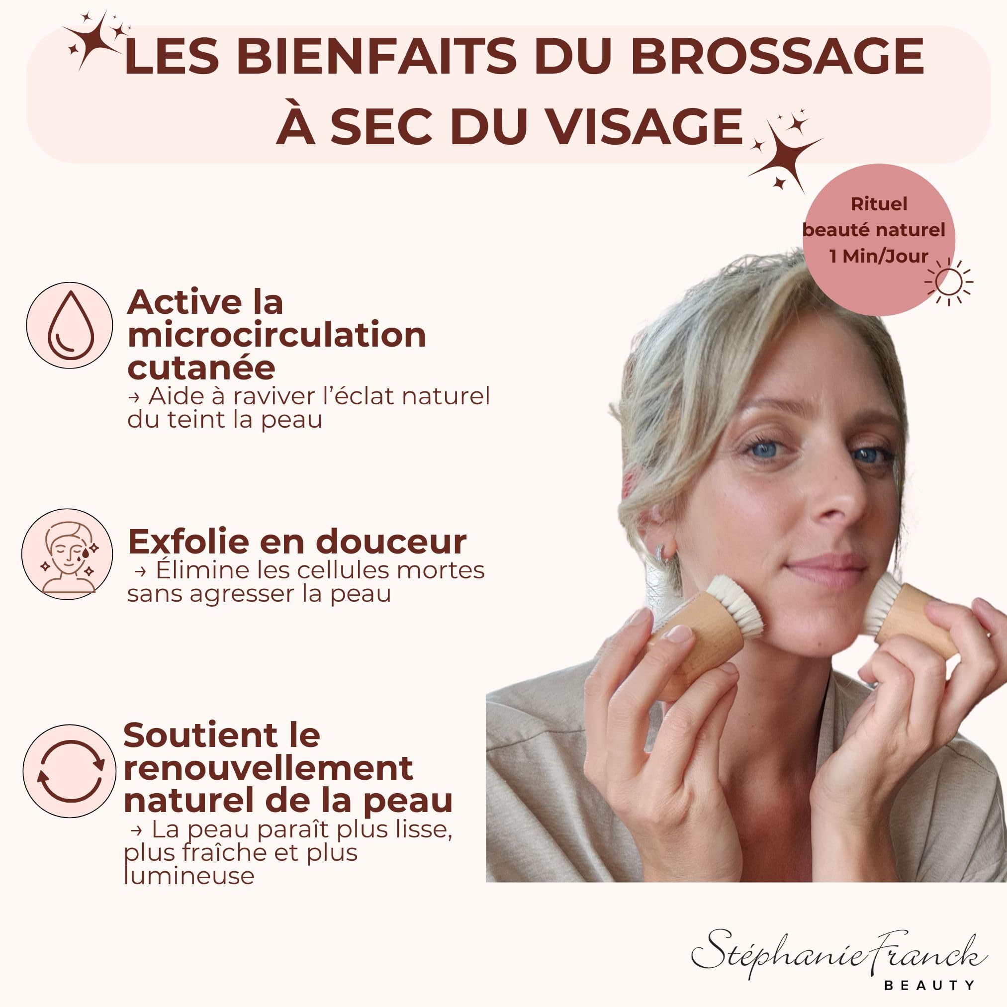 Brossage à Sec Visage et Corps – Coffret 3 Brosses Exfoliantes en Poils Naturels – Brosses Visage Douce Peau Sensible – Brosse Corps Massage – Bois Hêtre & Cerisier