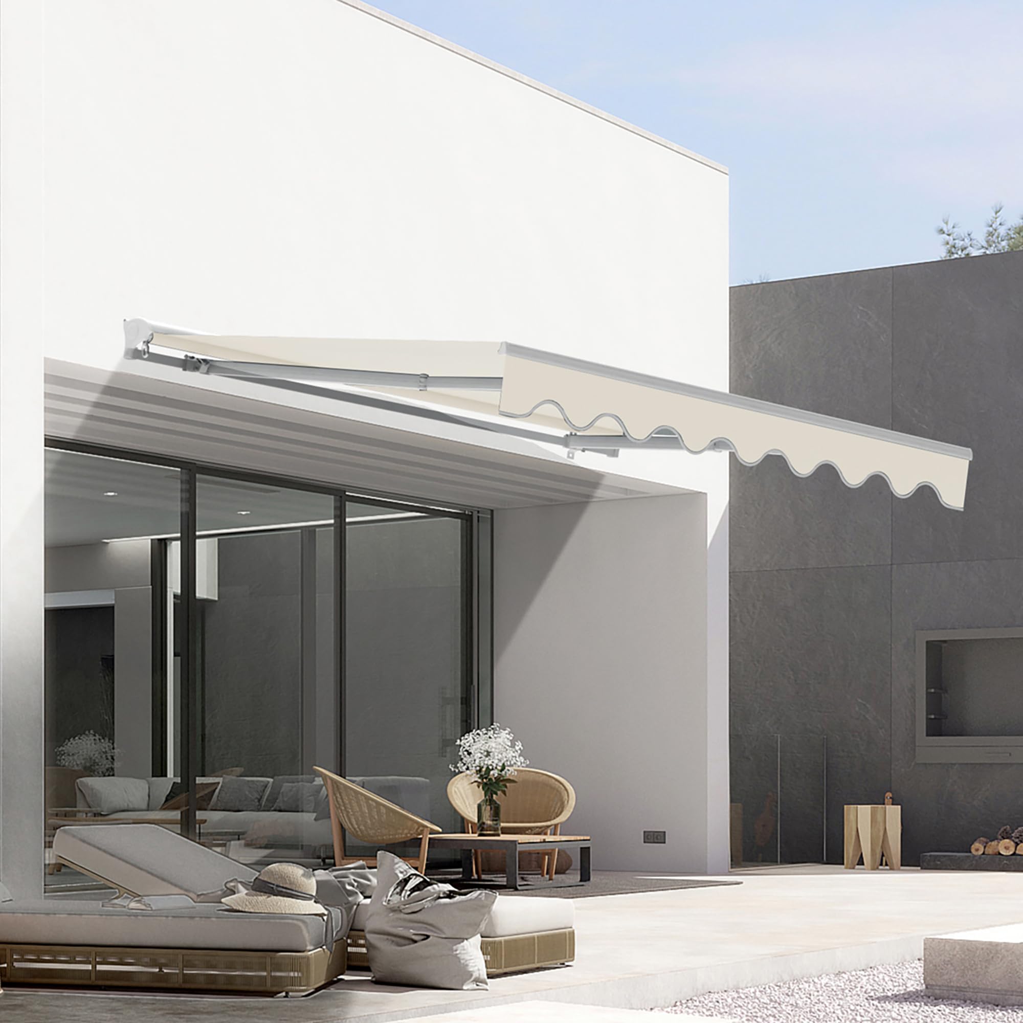 13' × 10' Adjustable Retractable Awnings for Patio Manual Crank Handle Sunshade Shelter with Protective Cover - Stylish, Durable, UV and Weather Resistant