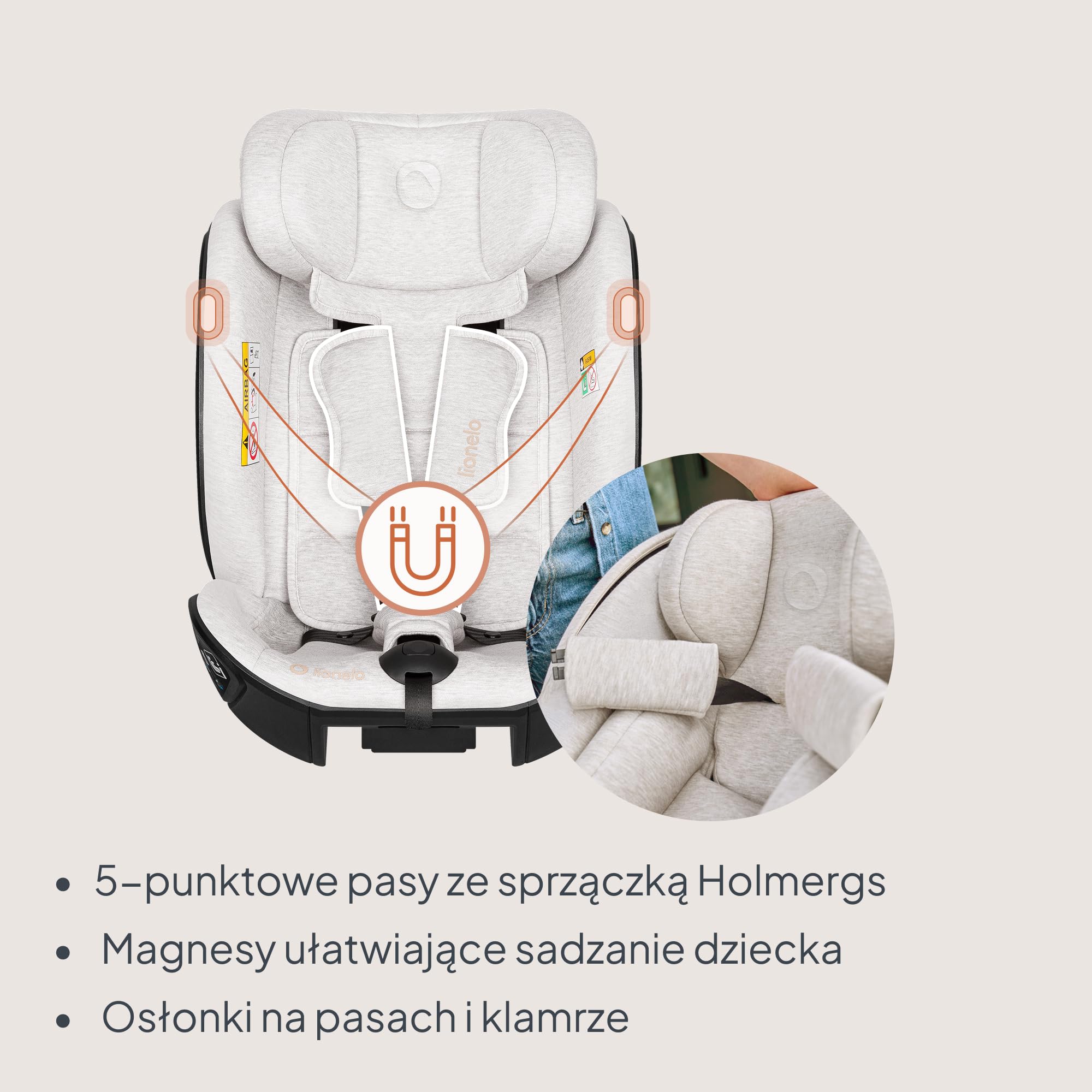 Lionelo Moxie Next i-Size fotelik samochodowy dla dzieci około 0-4 lat 40-105 cm 0-18 kg SIP ochrona boczna, regulacja zagłówka i oparcia, instalacja tylko do przodu i do tyłu z podstawą Moxie Next