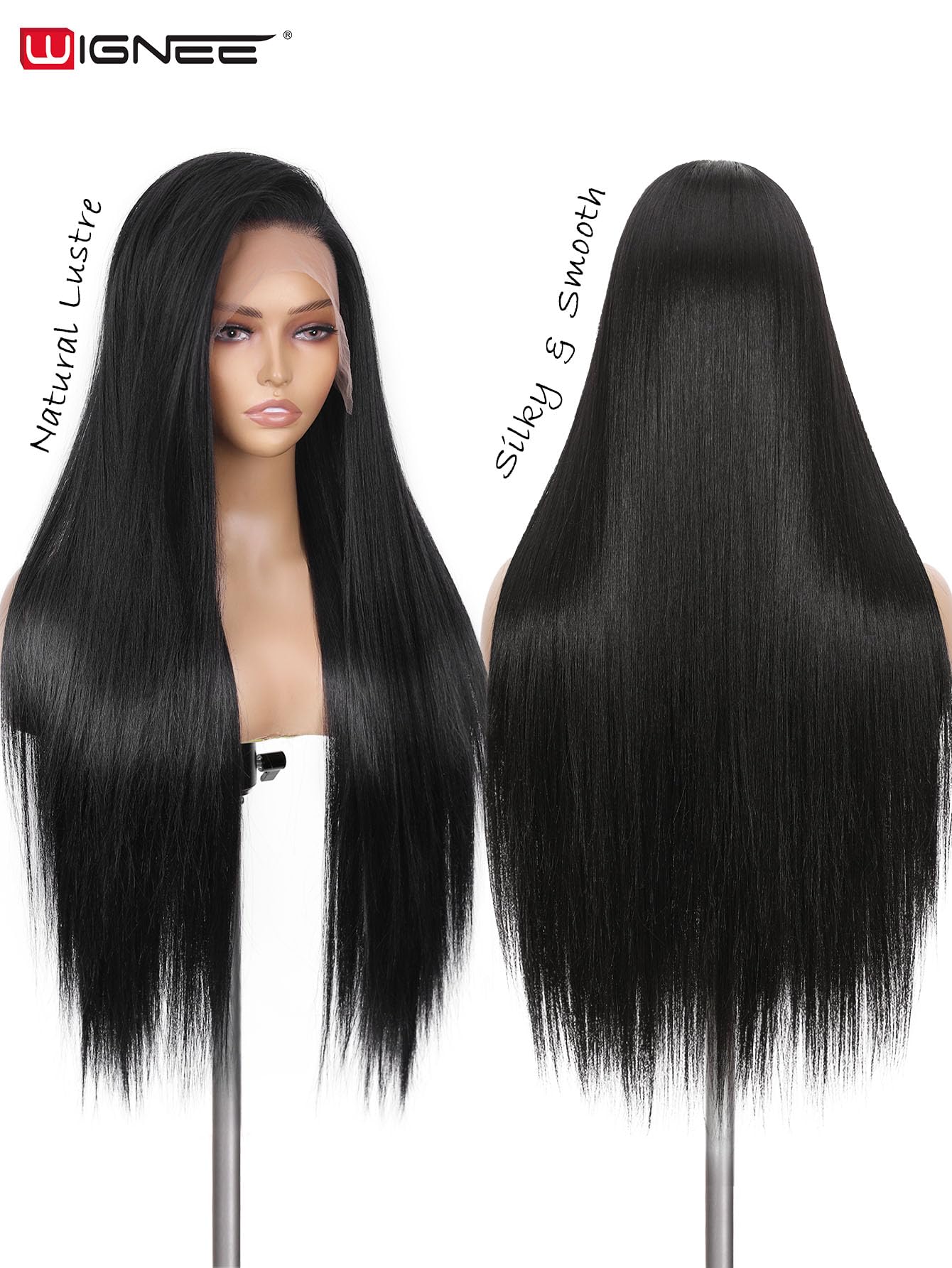 WIGNEE Lace Front Wig Recta Negro 13x6 Prepeluca Diario Y Fiesta