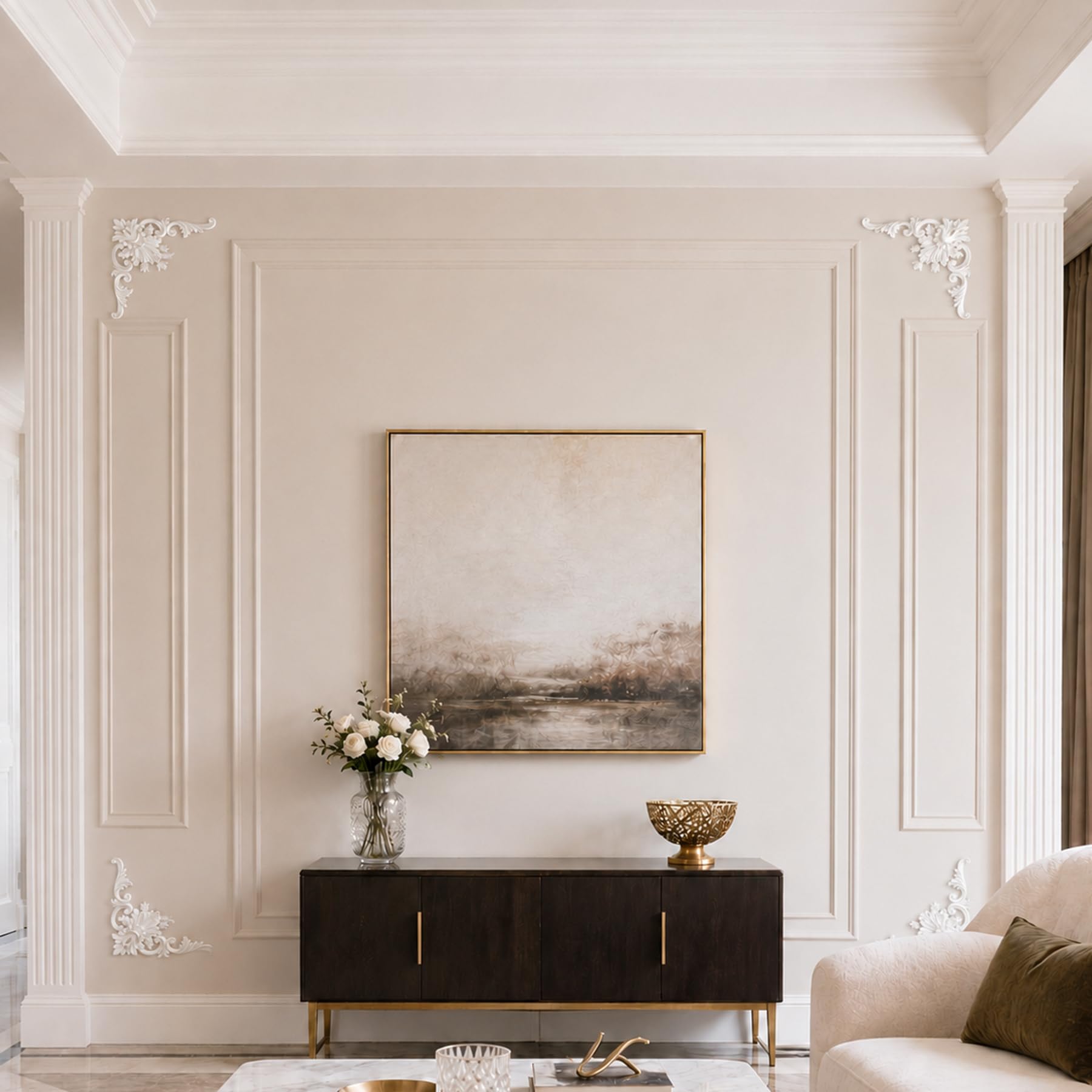4 PCS Angolari Decorativi per Pareti E Soffitti in PU Modanature Angolari 3D con Decorazioni Floreali Profili Decorativi Verniciabili per Cornici E Angoli Elegante Finitura
