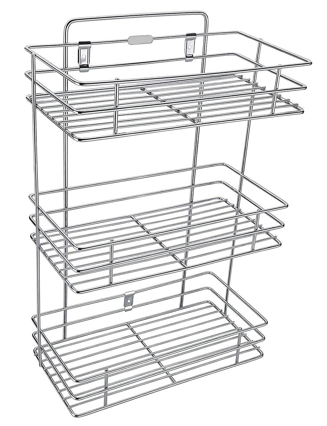 D.K 11® Stainless Steel 3-Layer Corner Storage Rack & Spice Container for Kitchen Container Organizer|Spice Rack Set for Kitchen/for Multipurpose Bathroom,Kitchen,Cosmetic - Wall Mount, Corner Shelf