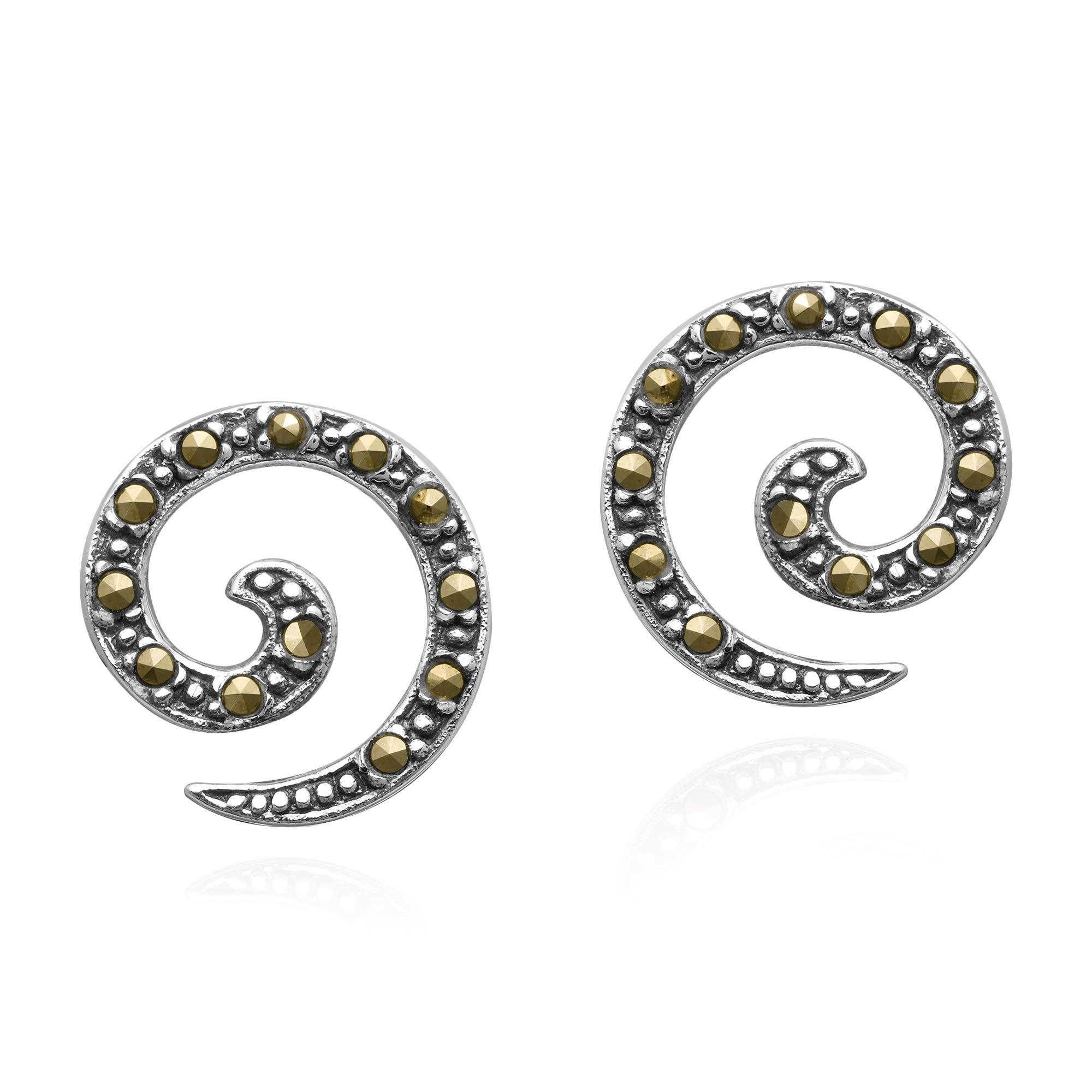 AeraVidaElegantly Spiraling Marcasite Style Pyrite & .925 Sterling Silver Stud Earrings