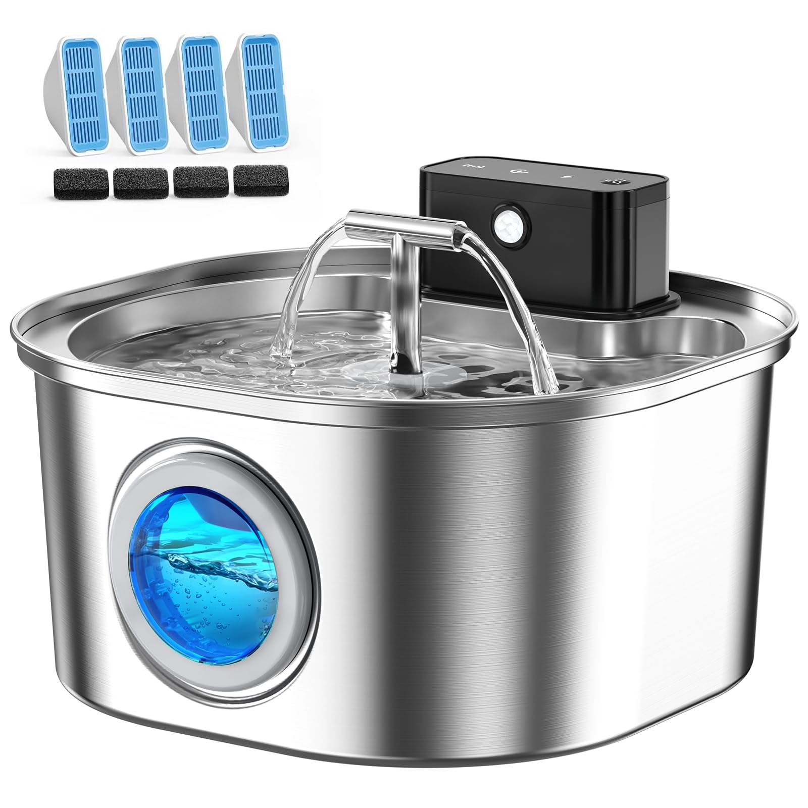 Voluas Stainless Steel Cat Water Fountain with Dual Outlets