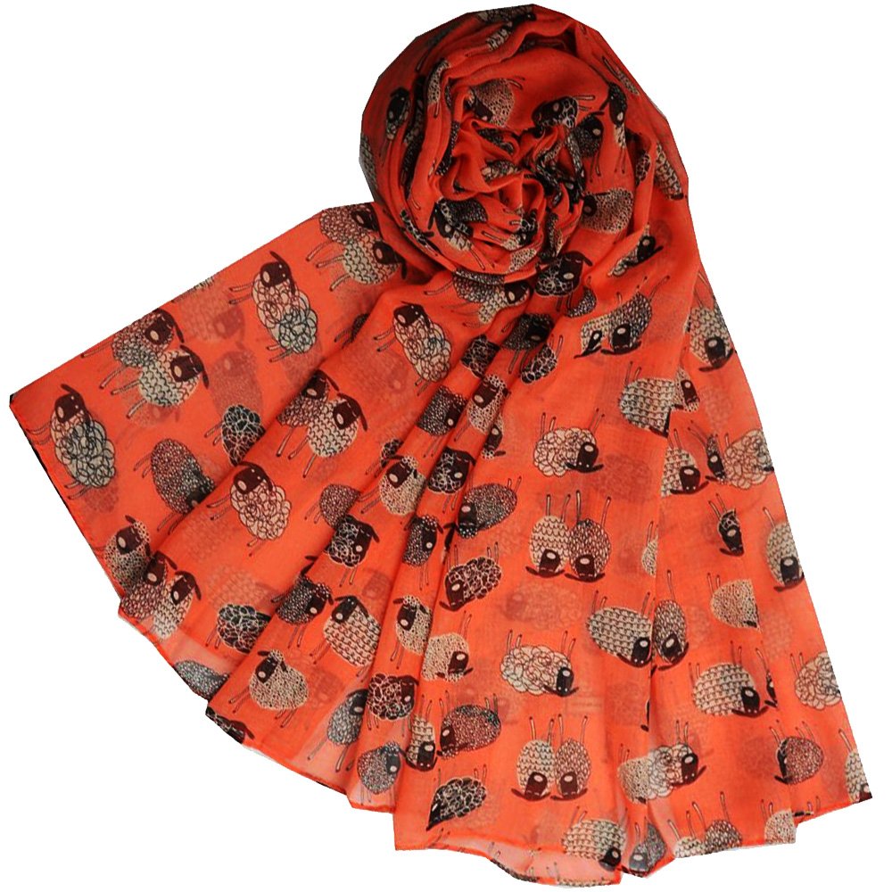 Glamlondon Women's Zt-Salmon Sketch Sheep Printed Scarf (Zt-Salmon)