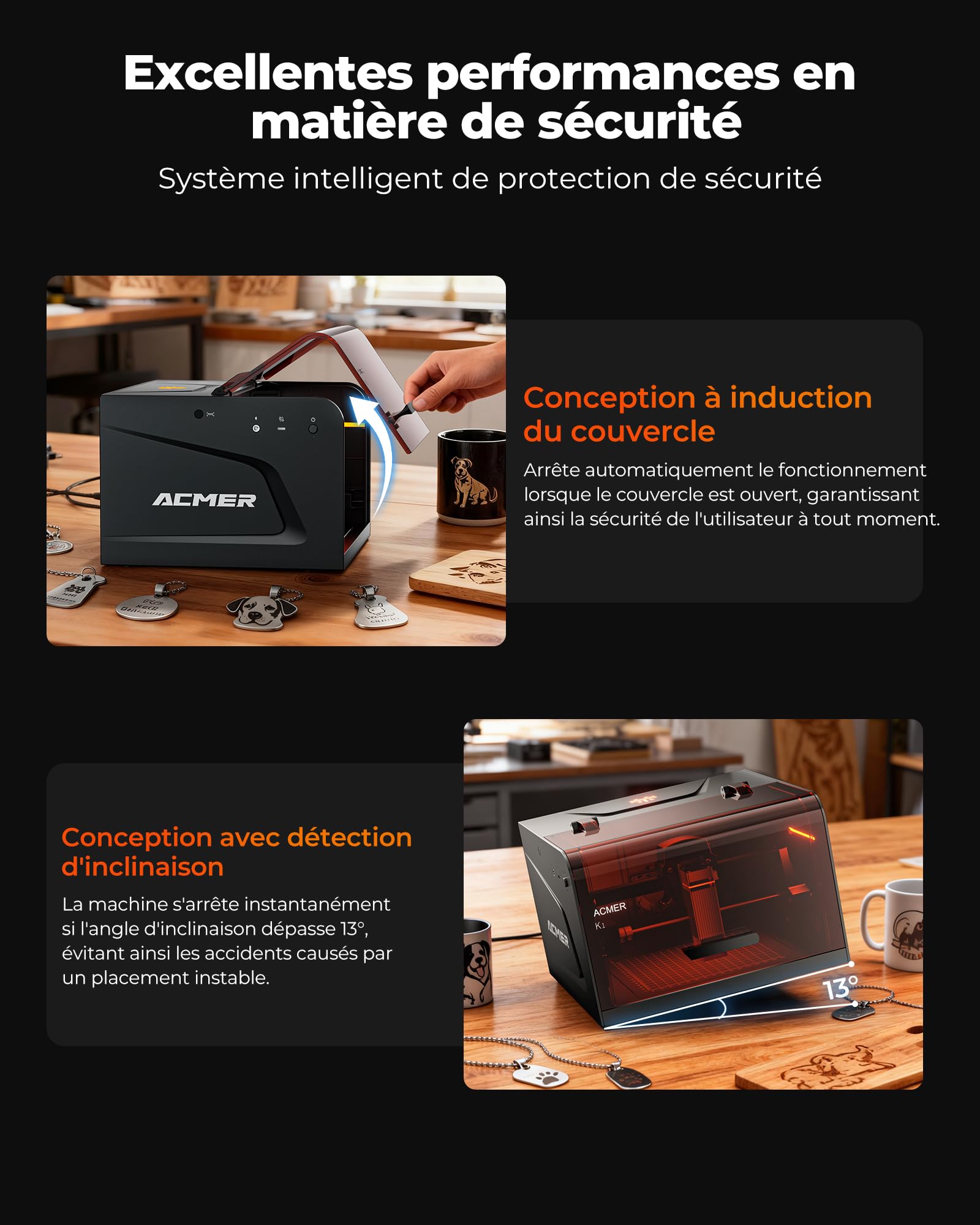 ACMER K1 Machine a Graver Laser 7000mW, Classe 1 Petit Graveur Laser Fermé de Sécurité, Surface de Gravure 150×150mm,Précision 0,01mm Découpe Laser de Haute Précision pour Bois, Métal,Cuir,Verre, etc