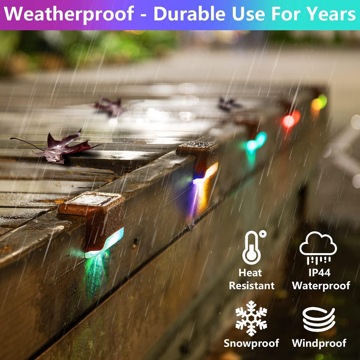 MAXvolador 20-Pack Solar Deck Lights Color Changing, RGB LED Outdoor Step Light Waterproof, Colored Solar Powered Fence Lighting Bronze Finished for Stairs Patio Path Yard Garden Decor, Multicolor