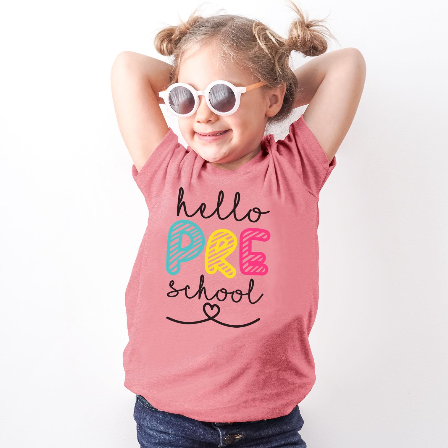 Olive Loves Apple Hello Preschool First Day of School Gift Back to School Mauve Shirt 12M