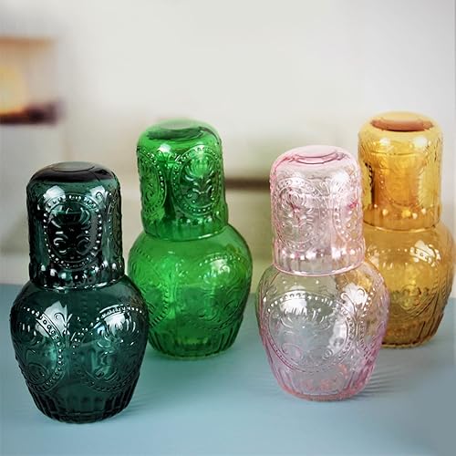 Vista 6 de Jarro de jugo de cristal con vaso de cristal para noche Ámbar