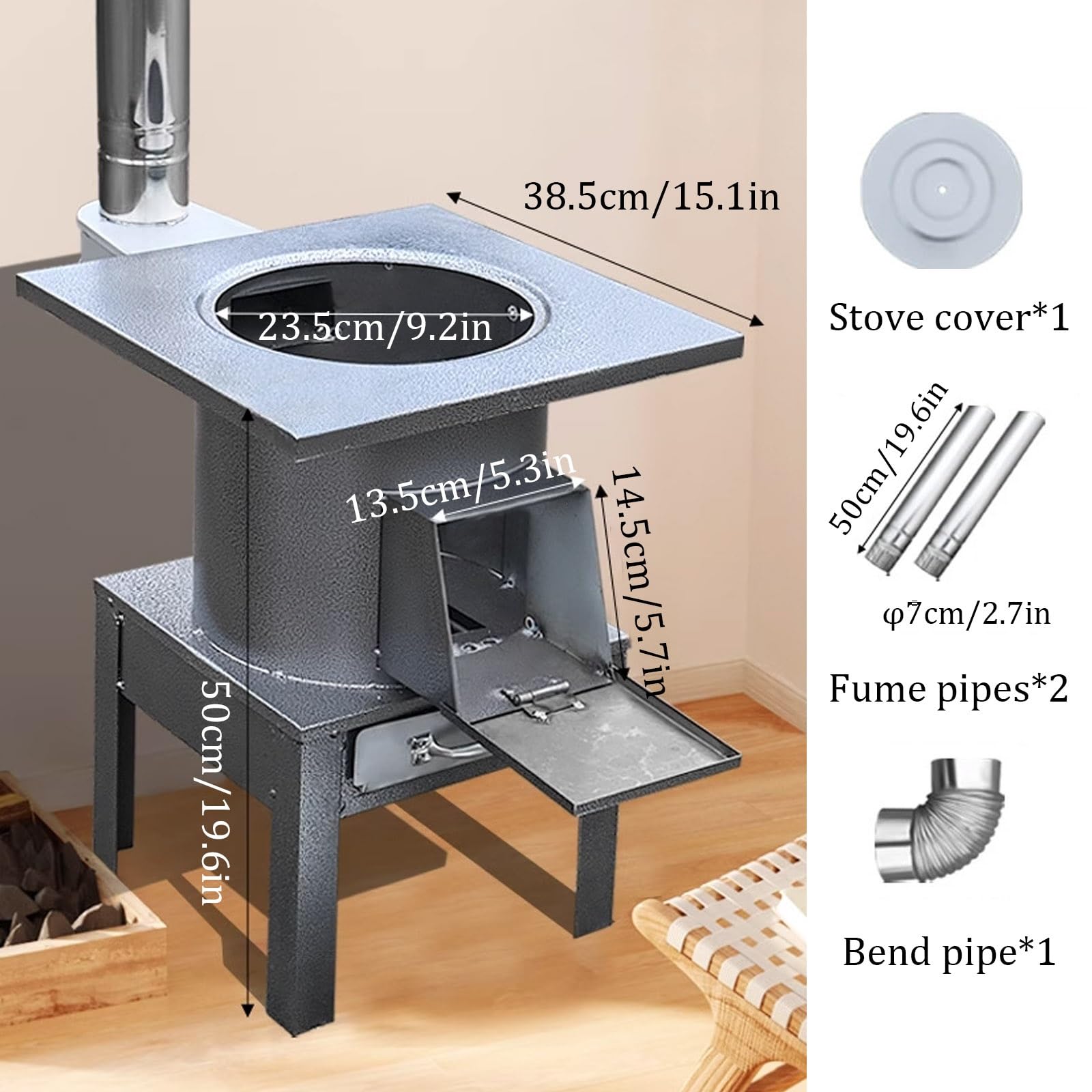 Stufa a Legna for Uso Domestico, Termocucina a Legna da Campeggio con Tubo di Fumo da 1m for Picnic, Pesca, Cucina