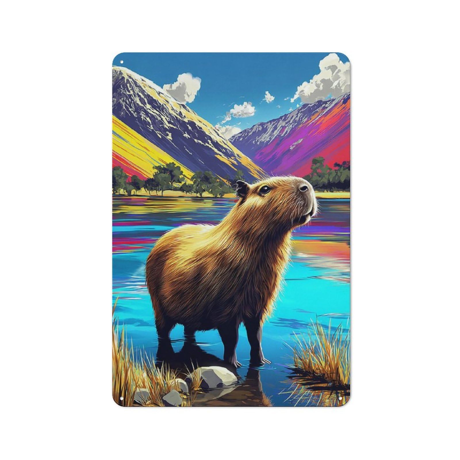 Junmoney Capybara By The Lake Vintage Metal Sign 30X20cm For Lounge Or Reading Corner, For Garage, Workshop And Man Cave Decoration