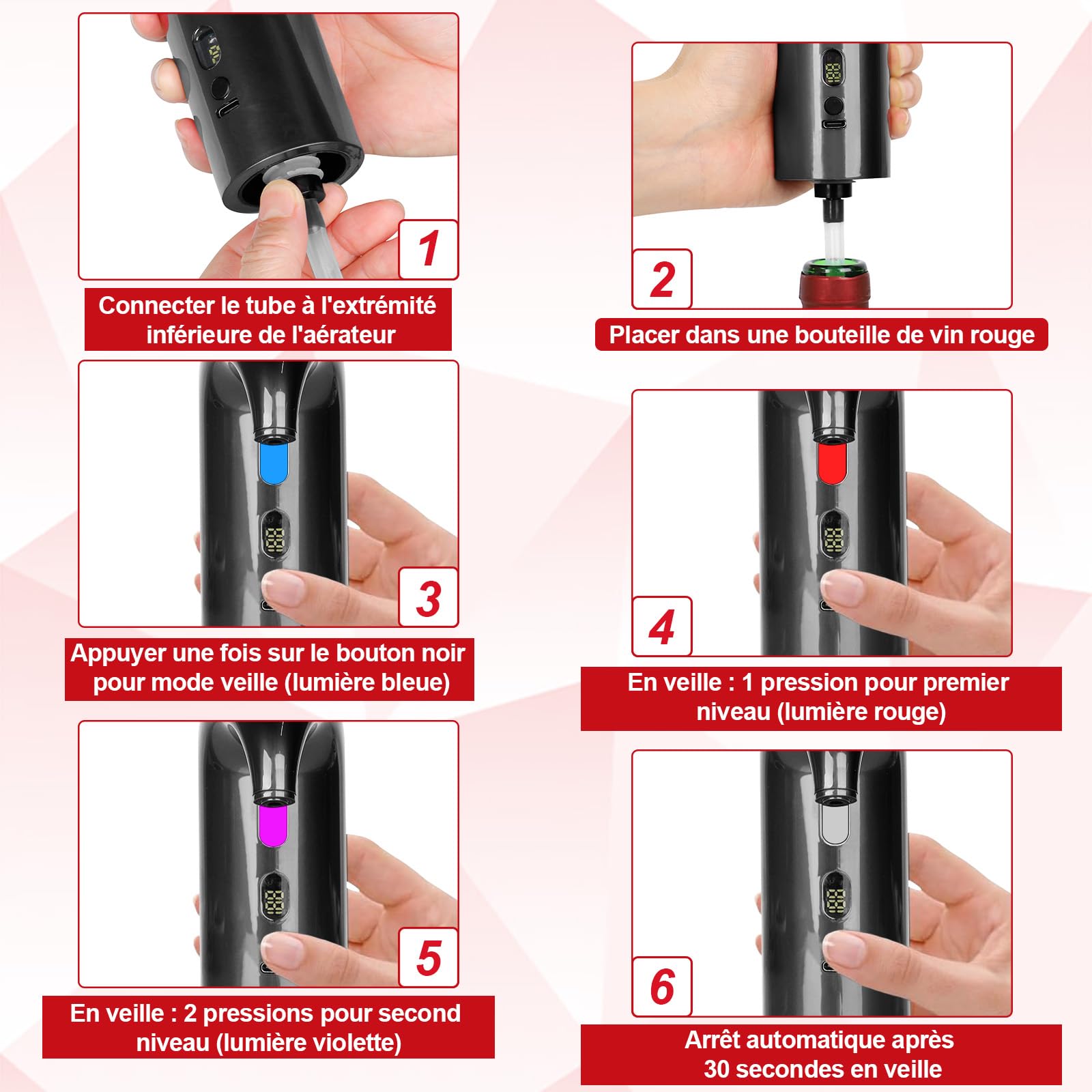 Décanteur à vin électrique, Aérateur Distributeur Verseur - Cadeau Fête des Pères, verseur d'aérateur de vin rouge à une touche, rechargeable de type C pour la maison et le bar (Noir)