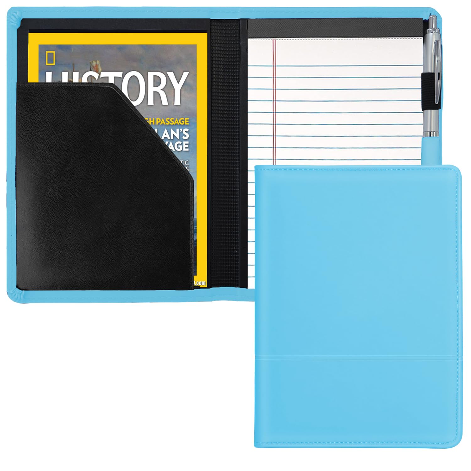 Padfolio/Portfolio Binder, Mini Padfolio Portfolio Binder 5 x 8 Legal Writing Pad, A5 Document Organizer Folder for Men Women, Light Blue
