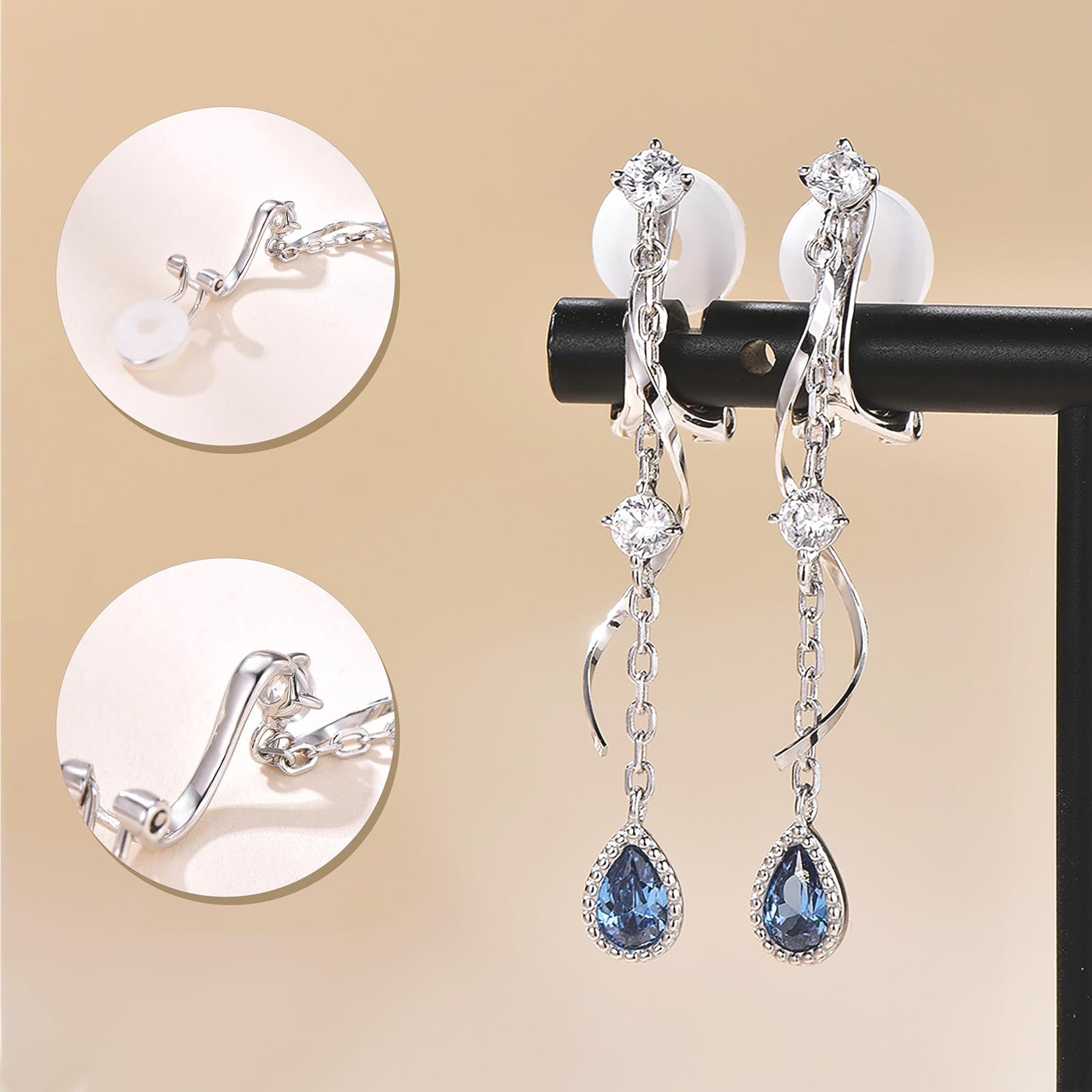 Longues Pendantes Boucle d'Oreille Clip Femme Pierre Natale 45.5mm | Hypoallergénique, 5A Zircon Brillant, Plusieurs Couleurs Disponibles, Facile à Porter sans Percage, Cadeau Anniversaire Femme