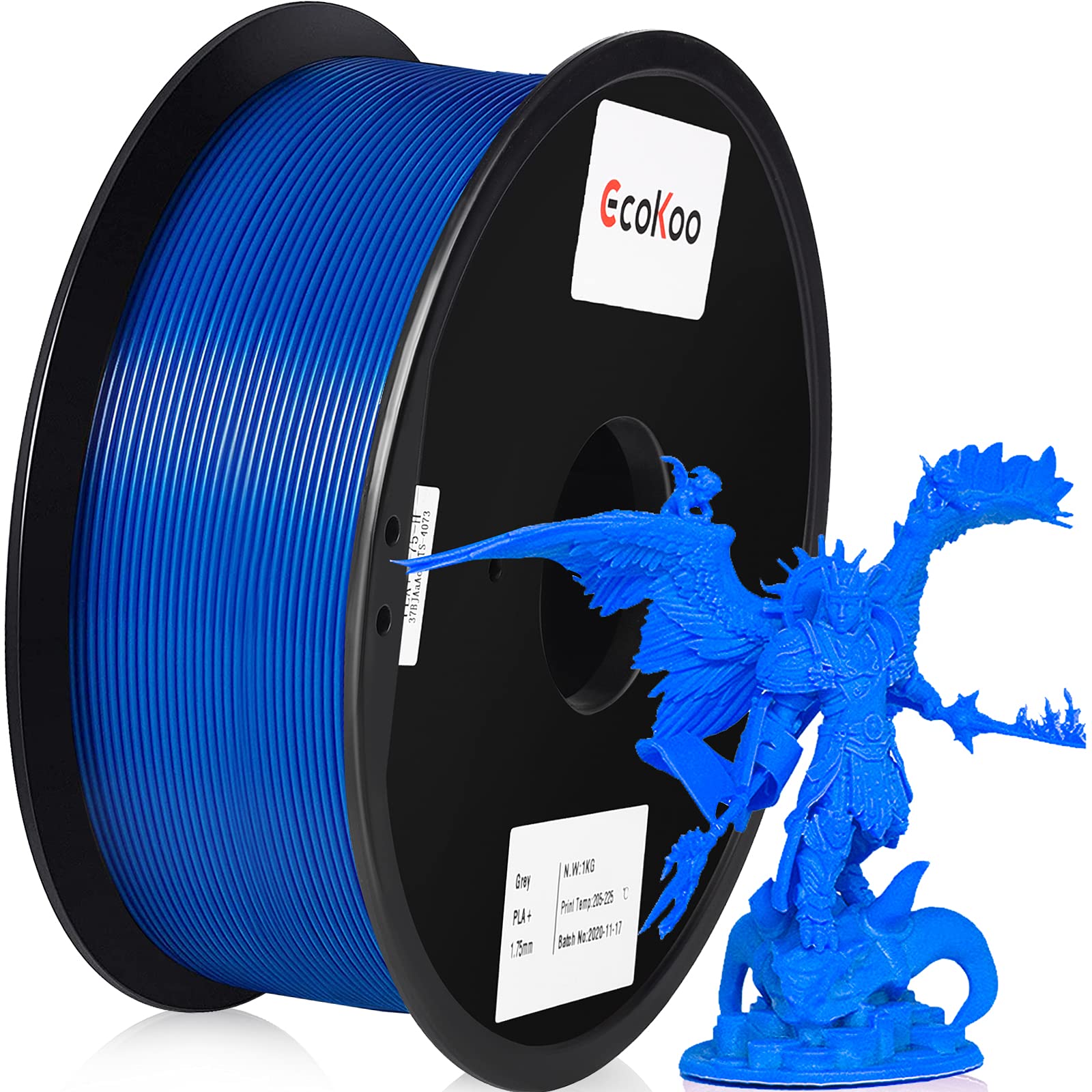 GOOFOO PLA+ 3D Printer Filament 1.75mm,Bubble-Free Clog-Free Tangle-Free Dimensional Accuracy +/- 0.05 mm,1 kg Spool(2.2lbs),Blue
