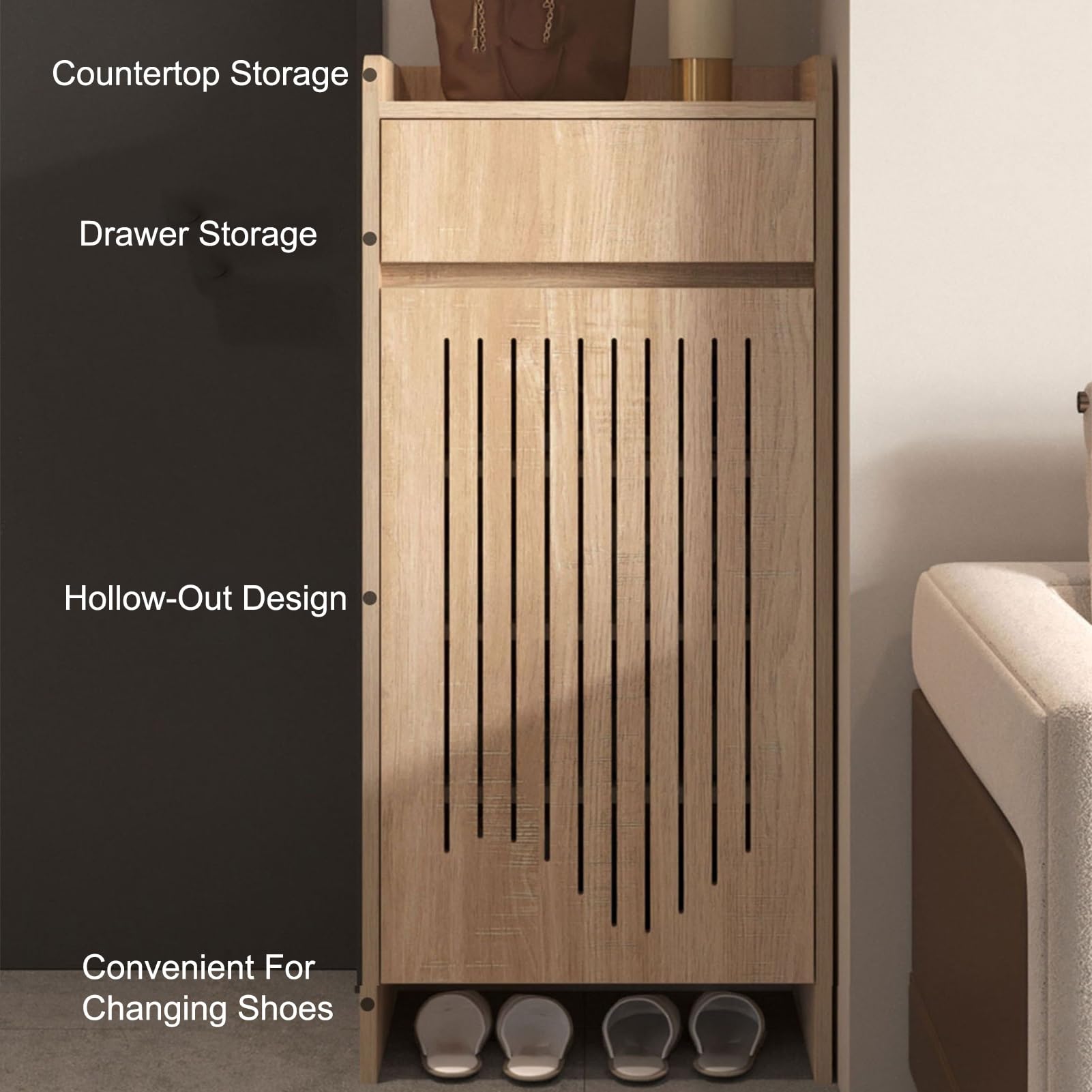 Vertikales Schuhregal Mit 5 Ebenen, Schuhschrank, 5-lagiger Schuhschrank, Multifunktional Schuhablage Schuhaufbewahrung, für Flur, Wohnzimmer, Schlafzimmer(Light Brown,35cm/13.8in)