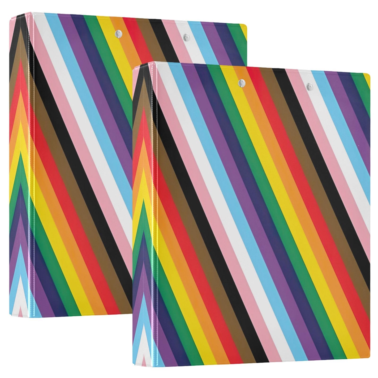 Pride LGBTQ - Raccoglitori a 3 anelli, 3,8 cm, confezione da 2, con bandiera arcobaleno e clip in metallo antiscivolo, organizer di base per scuola, ufficio, casa