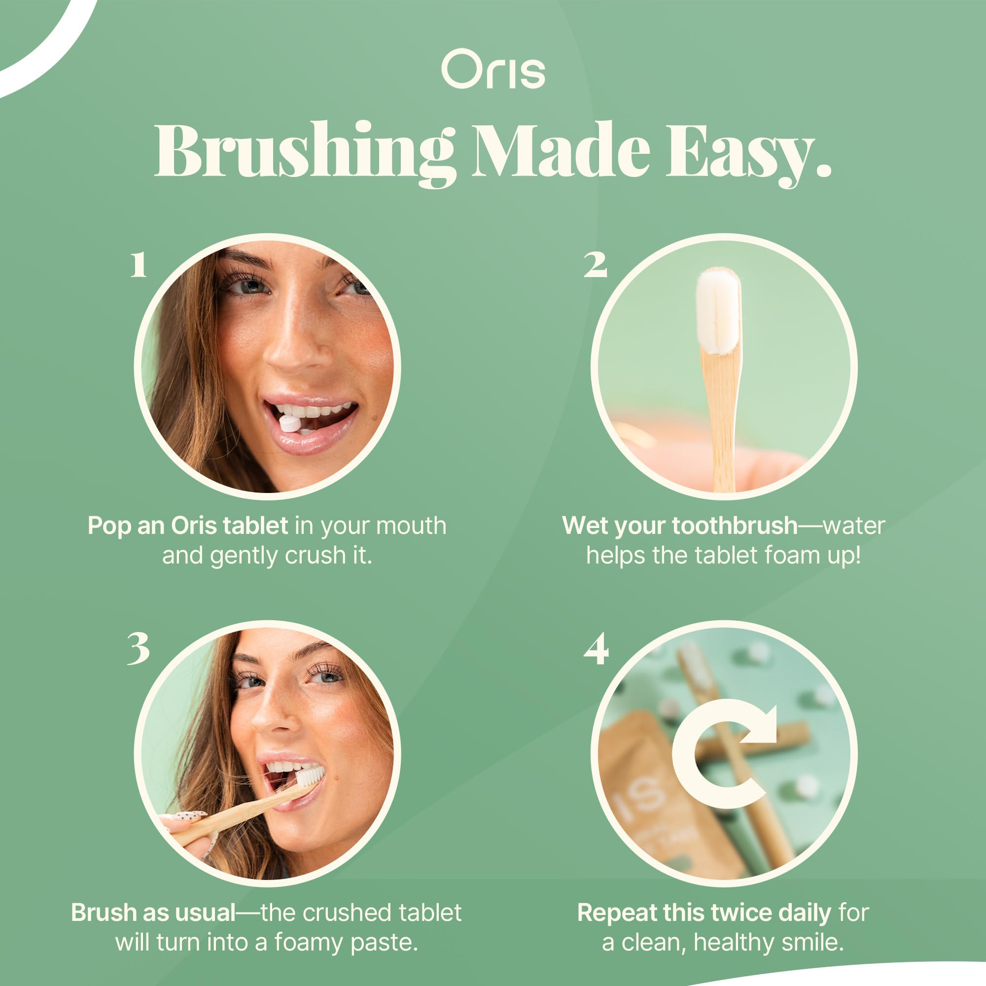 Oris Starter Bundle – Suministro de 1 mes: tabletas de pasta de dientes natural | Sin flúor, apto para viajes, seguro para niños con nanohidroxiapatita fortalecedora de esmalte (62 unidades (paquete