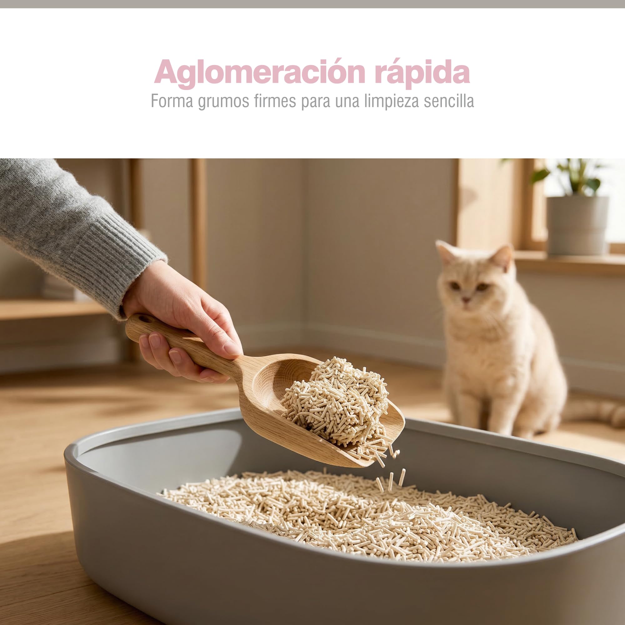 PORTENTUM Arena de Tofu para Gatos sin Perfume – 16,2 kg de Arena aglomerante para Gatos con Control de olores y fácil Limpieza – Pellets Vegetales Que no se pegan y Mantienen el arenero Limpio - 5