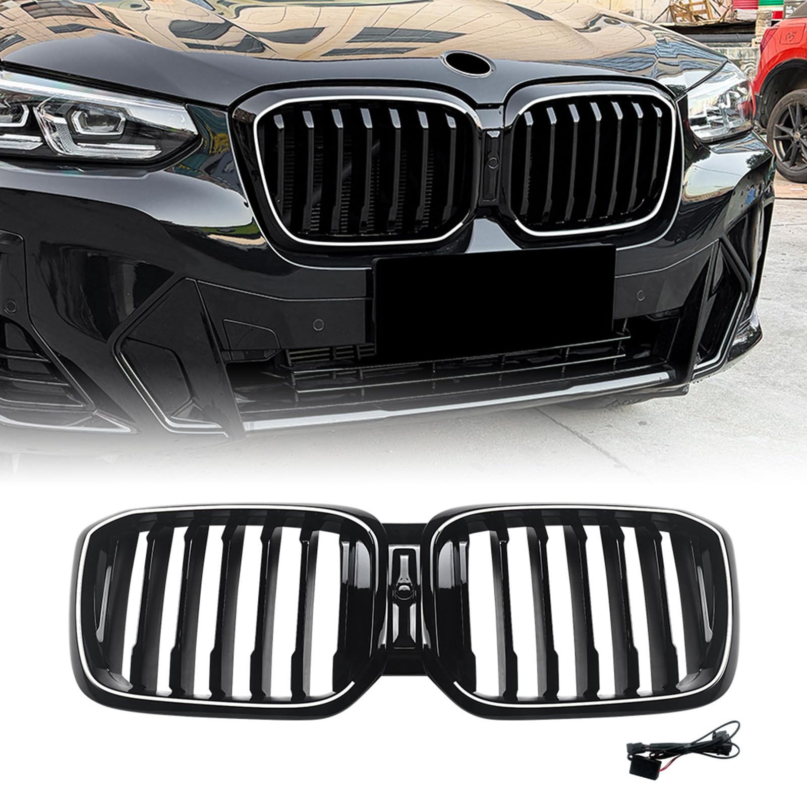 Kratka przedniego zderzaka samochodowego ze światłem do BMW X3 G01 X4 G02 LCI 2022-2024 czarna