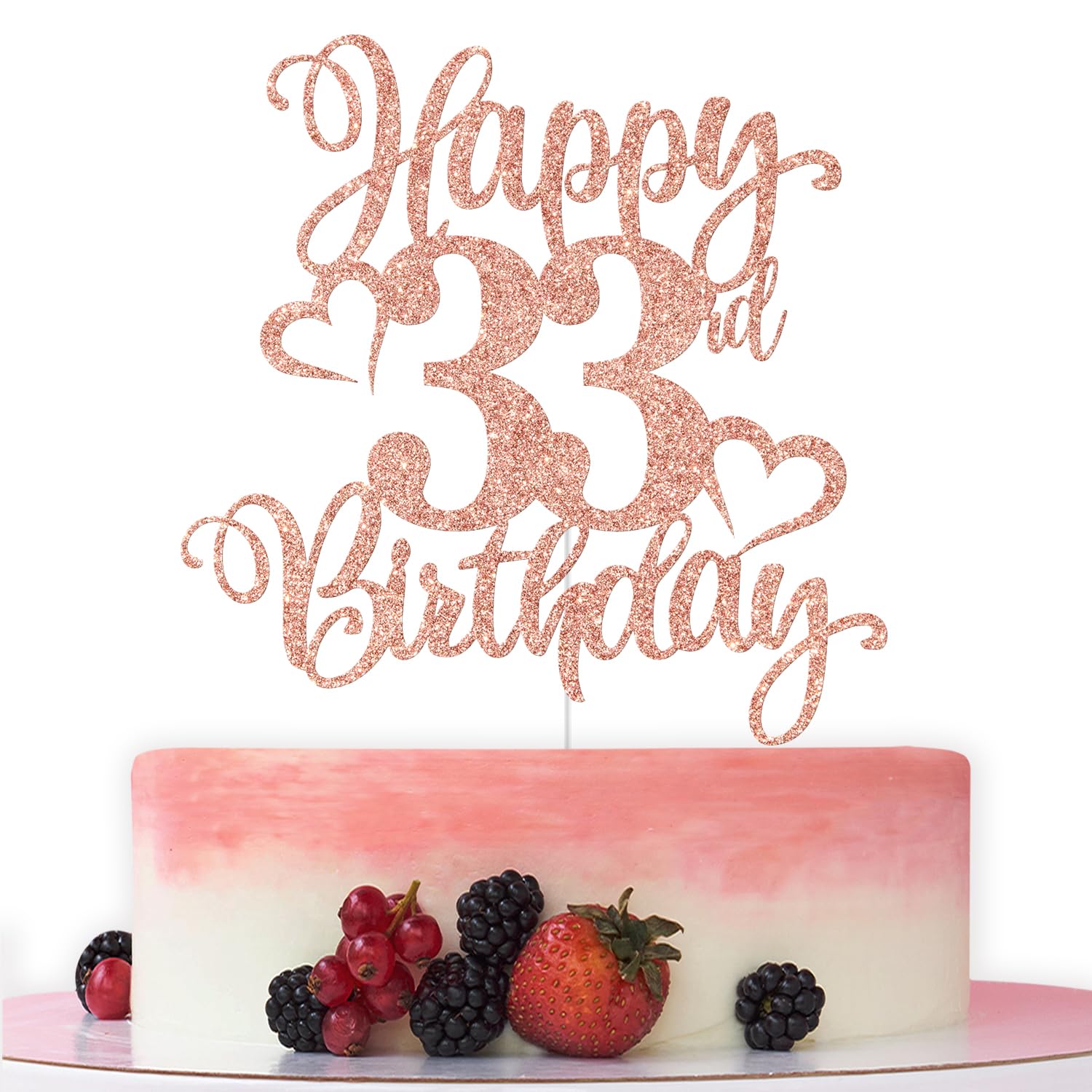 Happy 33rd Birthday 케이크 토퍼, 33주년 환호 장식, Hello 33, 33번째 생일 기념일 파티 장식, 로즈 골드 글리터