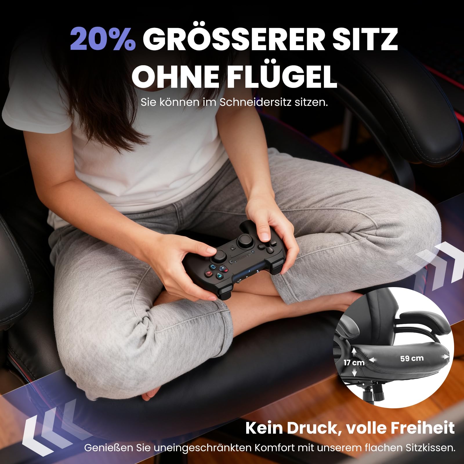 COLAMY XXL Chefsessel[181kgs] - Hochlehner Bürostuhl Leder mit verstellbaren Armlehnen - Extra breiter Sitz (59cm) für Homeoffice und Büro, Schwarz