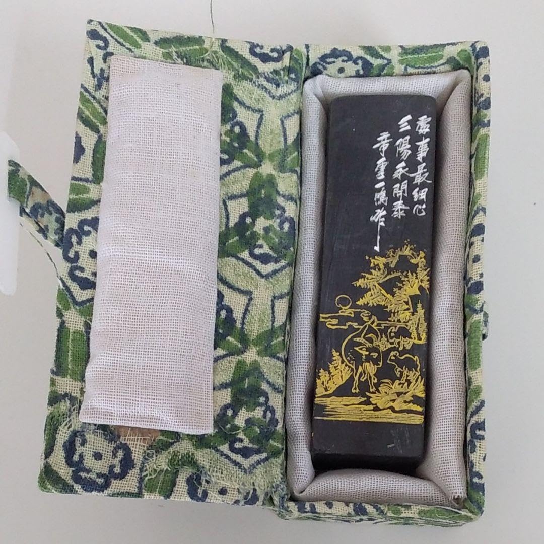 明治〜戦前墨 青墨 10丁型 龍清? 漱金 金巻 唐墨 147g 書道用品,墨