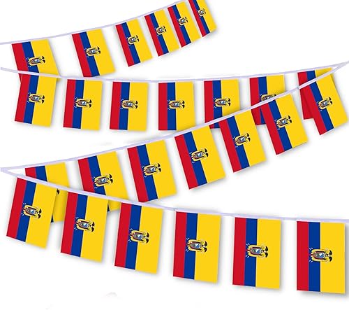 MacLand 30 tiras de bandera de Ecuador, banderines ecuatorianos de 32 pies, pancarta de decoración de ecuatorianos para decoración de patio interior