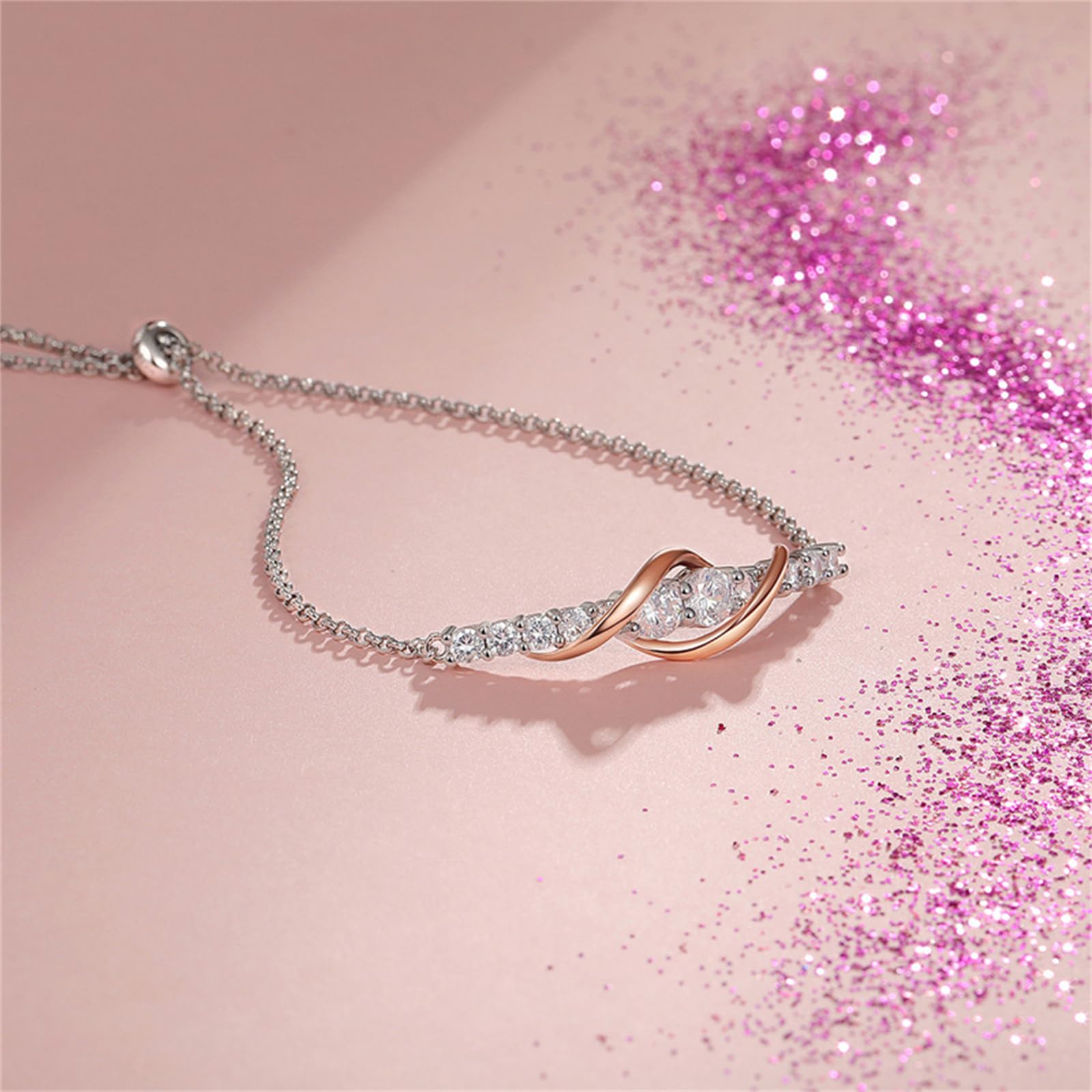 Jeulia 925 Sterling Silber Diamantschliff verstellbares Boho Perlen Armband für Frauen Diamant Armband Seilkette Verstellbares Handgelenk Pull Armband Jubiläum Hochzeit Verlobung