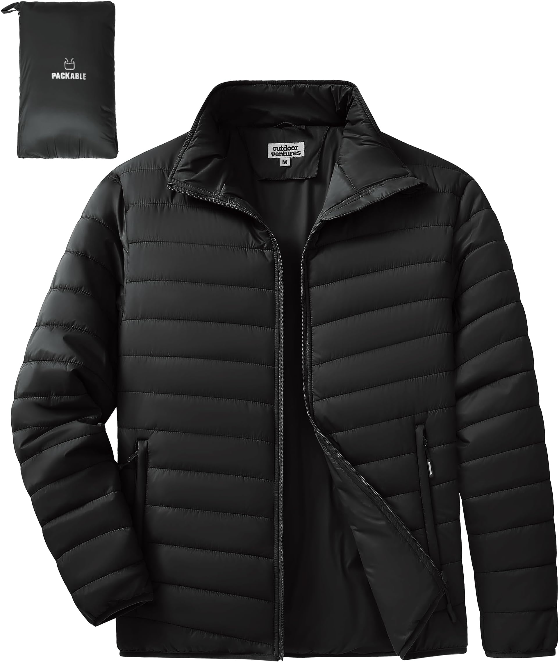 Men's Packable Puffer Jacket Insulated Lightweight Puffy Coat Warm Portable Padded Water Resistant Jacket for Hiking Travelling Camping