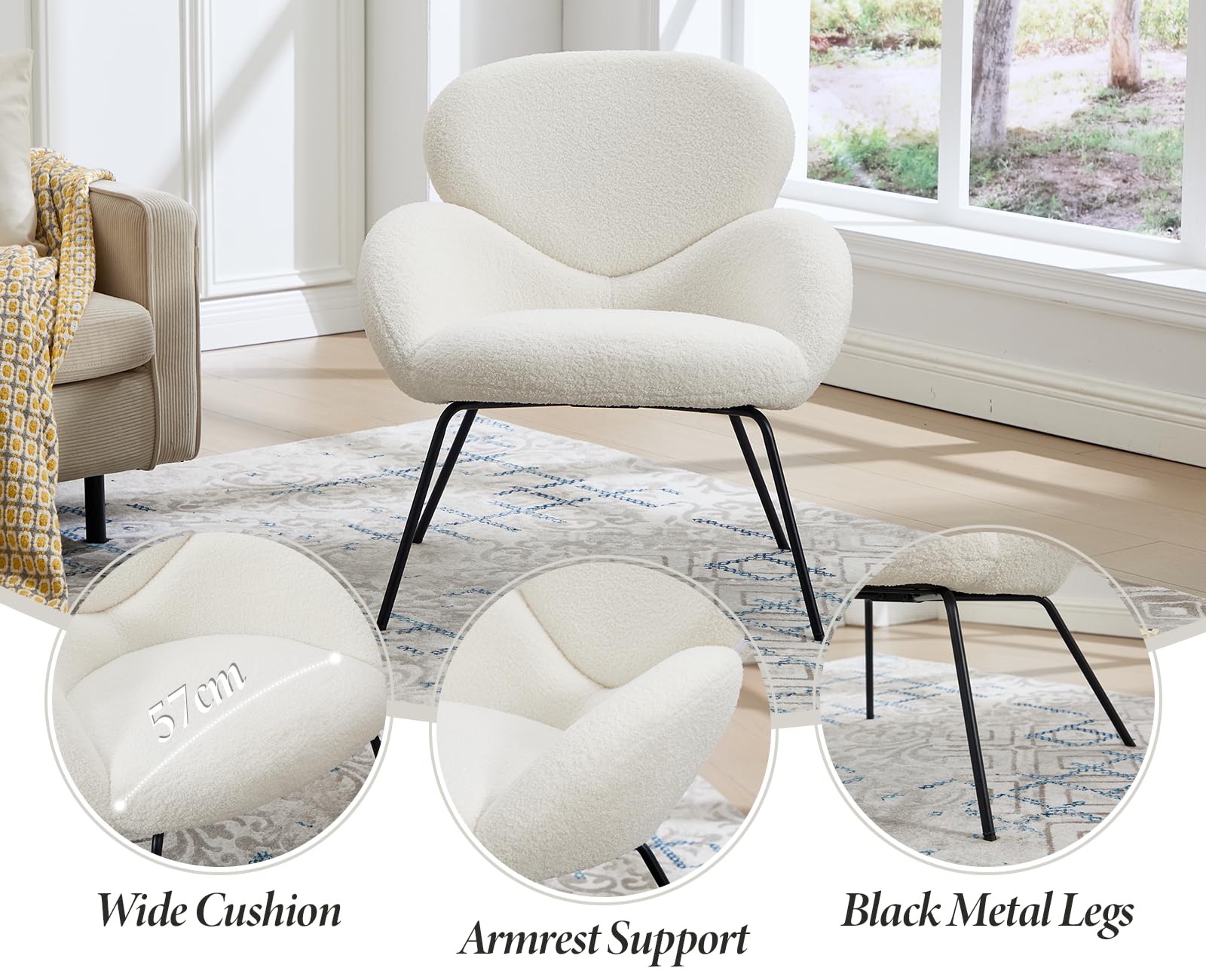 chairus Poltrona da Salotto Moderna Design Poltroncina in Pelliccia, Bianco | Poltrona Relax con Gambe in Metallo Poltrona Imbottita per Soggiorno/Camera da Letto/Relax